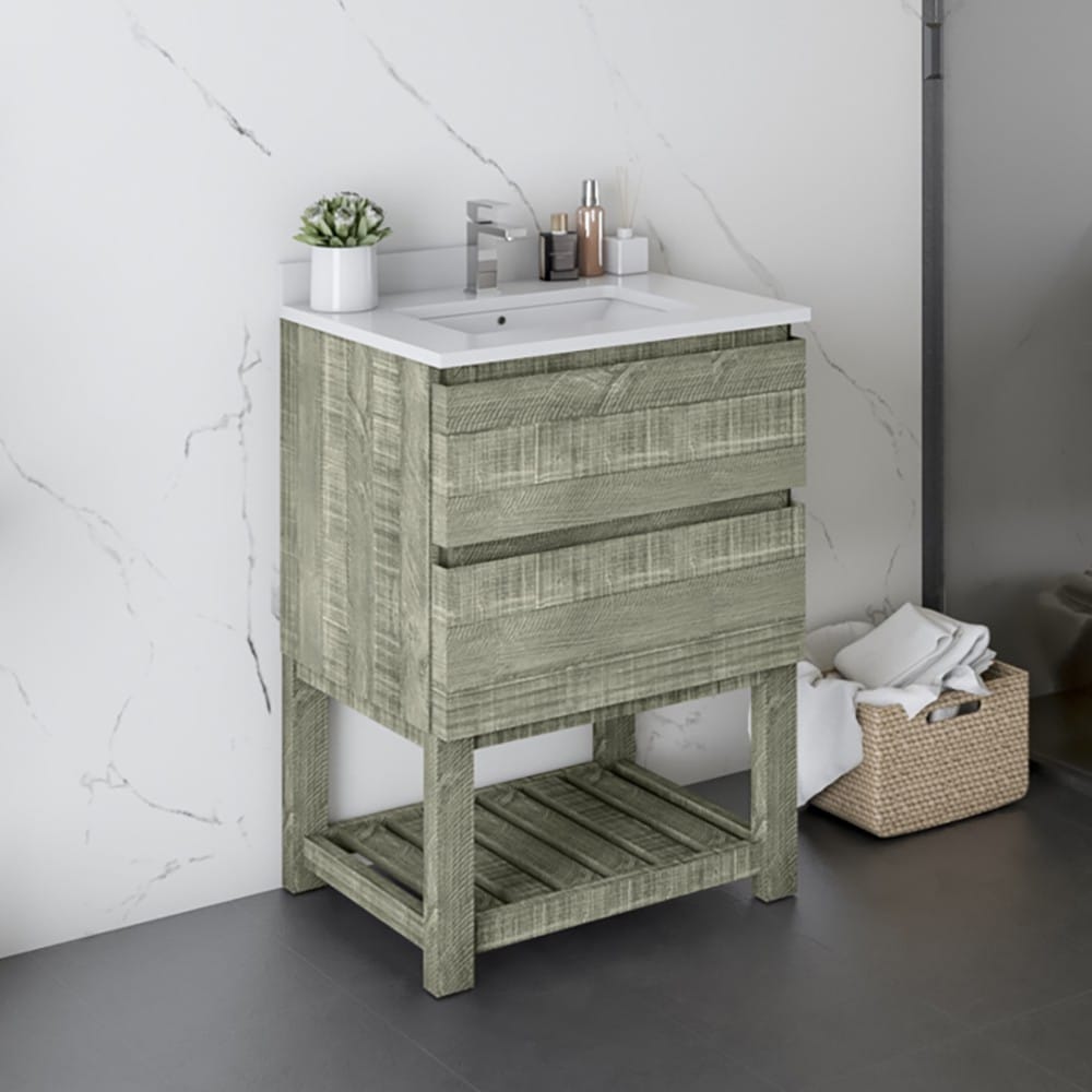 Fresca FCB3124ASH-FS-CWH-U Formosa 24-in Sage Gray Undermount Single sink Bathroom Vanity with White Quartz Top