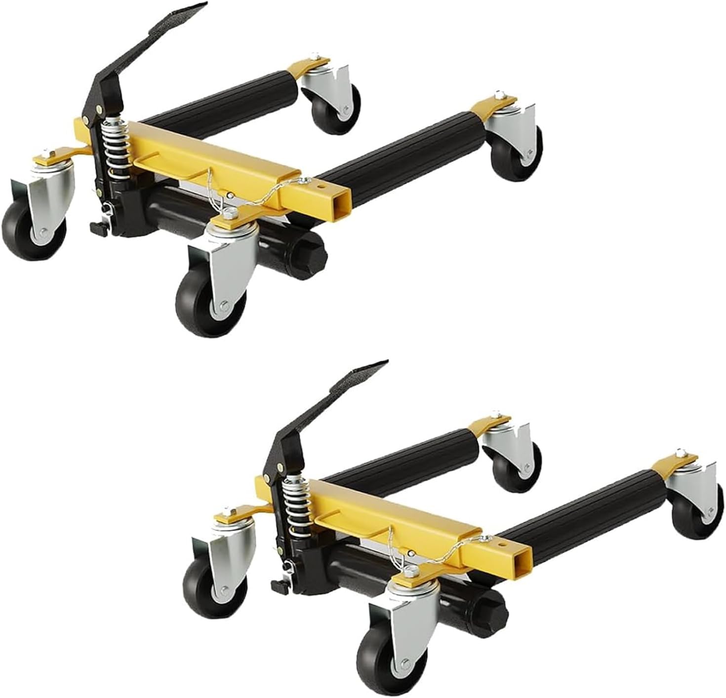 Qeetex - 1500 Lbs (Per Unit) Hydraulic Lift Traffic Yellow Steel Mobile Tire Jacks 2-Pack with Fo...