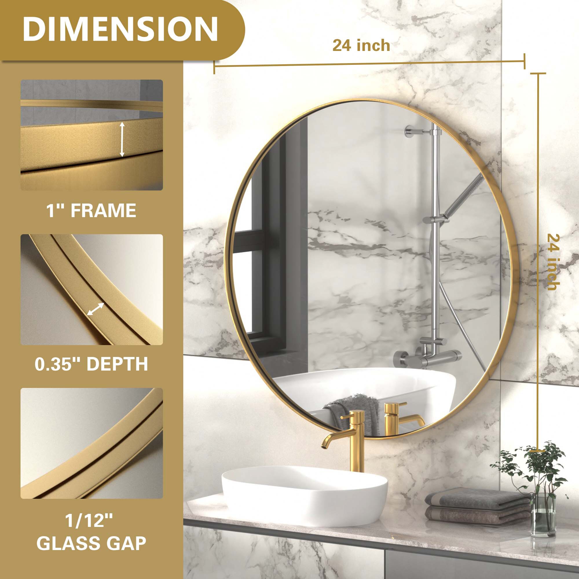 Clavie 24-in W x 24-in H Round Brushed Gold Framed Wall Mirror in the ...