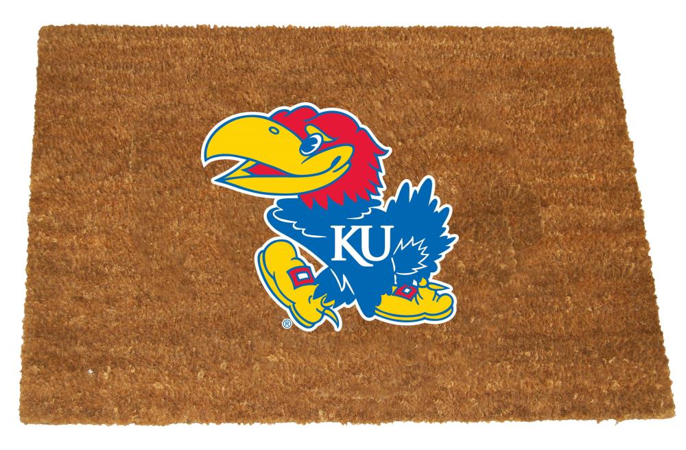 The Memory Company COL-KAN-1689 Kansas Jayhawks 29.5-in x 19.5-in Team Color Coir Non-Slip Grip Outdoor Decorative Sports Door Mat