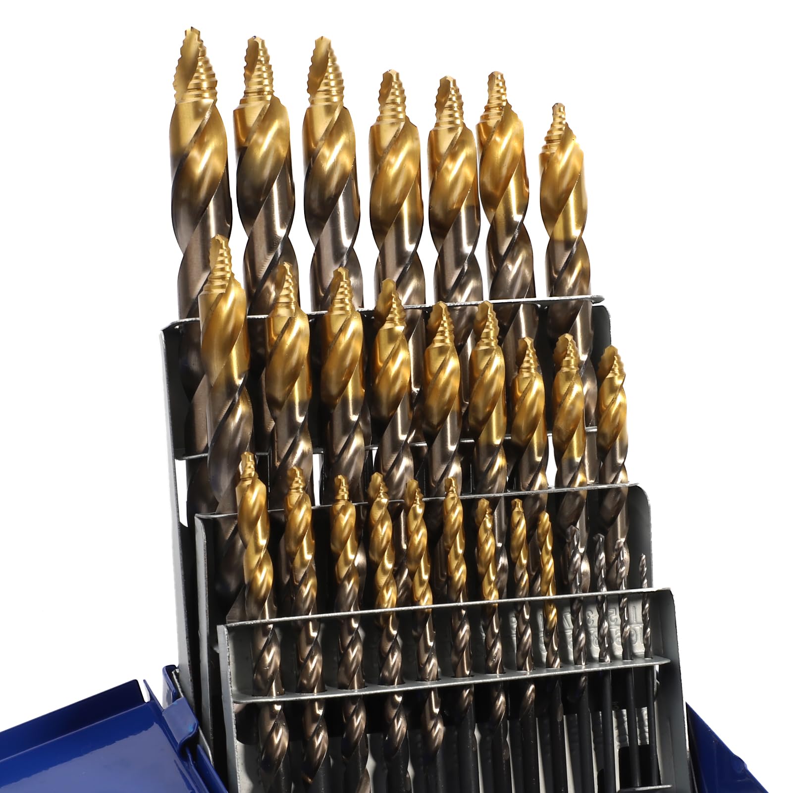 SenQWFa 29 Piece M2 High Speed Steel Stepped Point Drill Bit Set Titanium Coated Sizes One Sixteenth to One Half Inch for Metal Wood Plastic #LDC0825C263