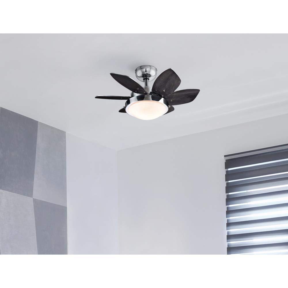 24-Inch Chrome Ceiling Fan with Brown Blades and LED Light