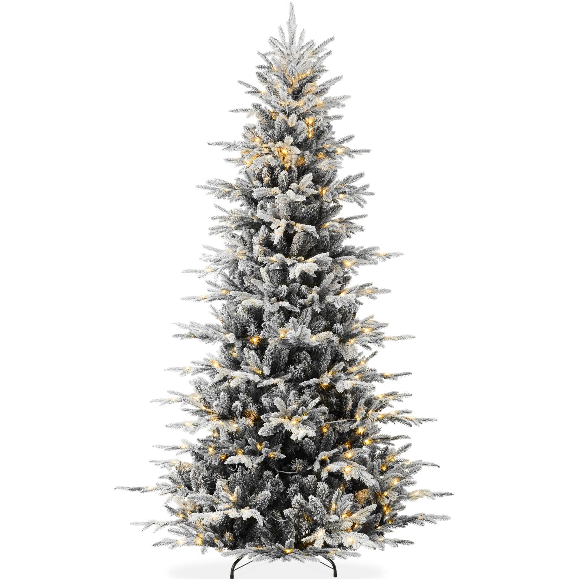 Best Choice Products SKY9806 Pre-Lit Flocked Artificial Aspen Noble Fir Christmas Tree w/ Branch Tips LED Lights - Black