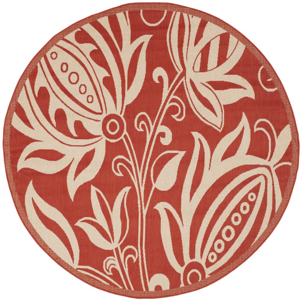 Safavieh CY2961-3707-8R Courtyard Blossums 8 x 8 (ft) Loomed Polypropylene Red/Natural Round Indoor/Outdoor Floral/Botanical Area rug