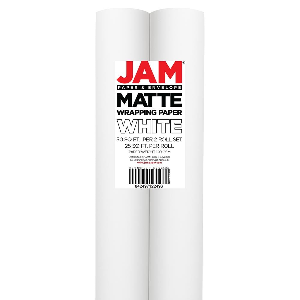 JAM Paper White Glitter Gift Wrap with Double Sided Tape Set
