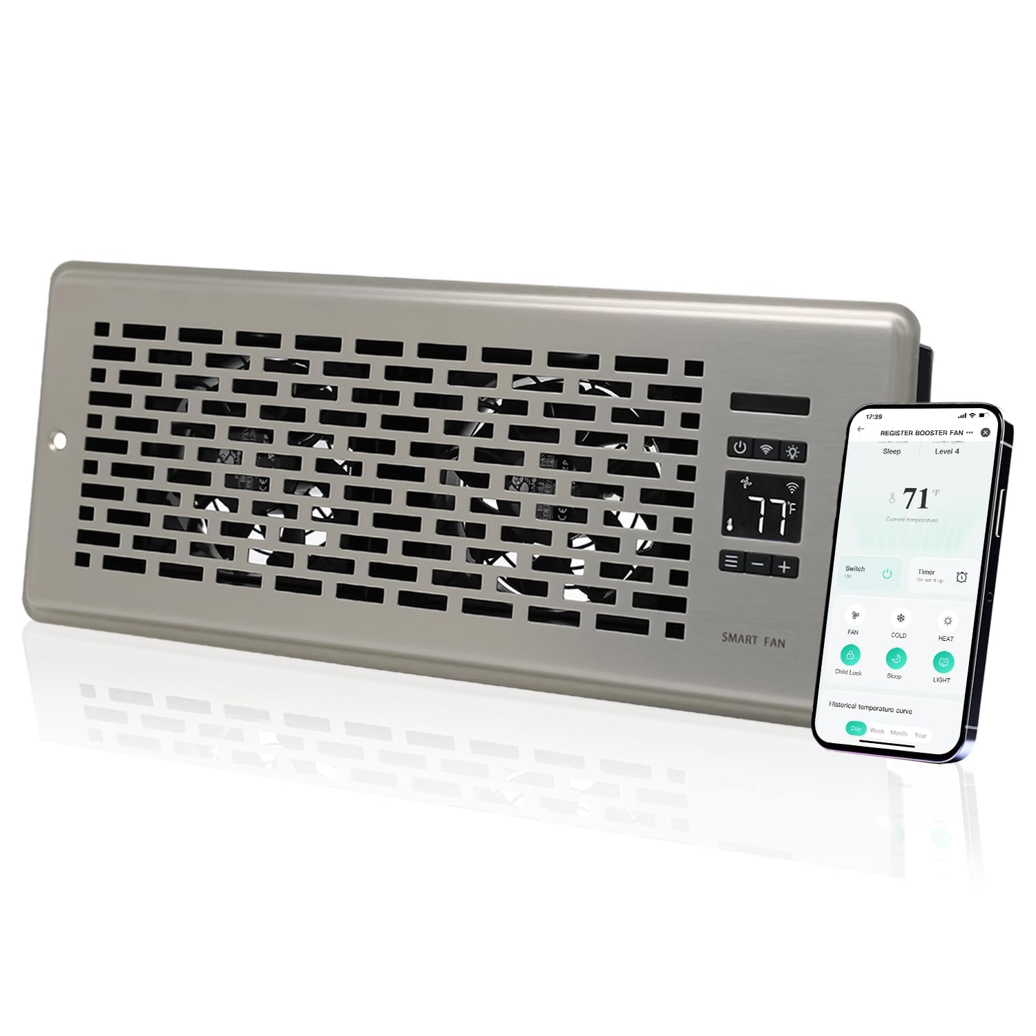 Afoxsos Register Booster Fan for 4 x 12 Register Holes Quiet Vent Fan with Intelligent Thermostat App Control 10 Speeds Modern Metal Panel #LAF0717F026