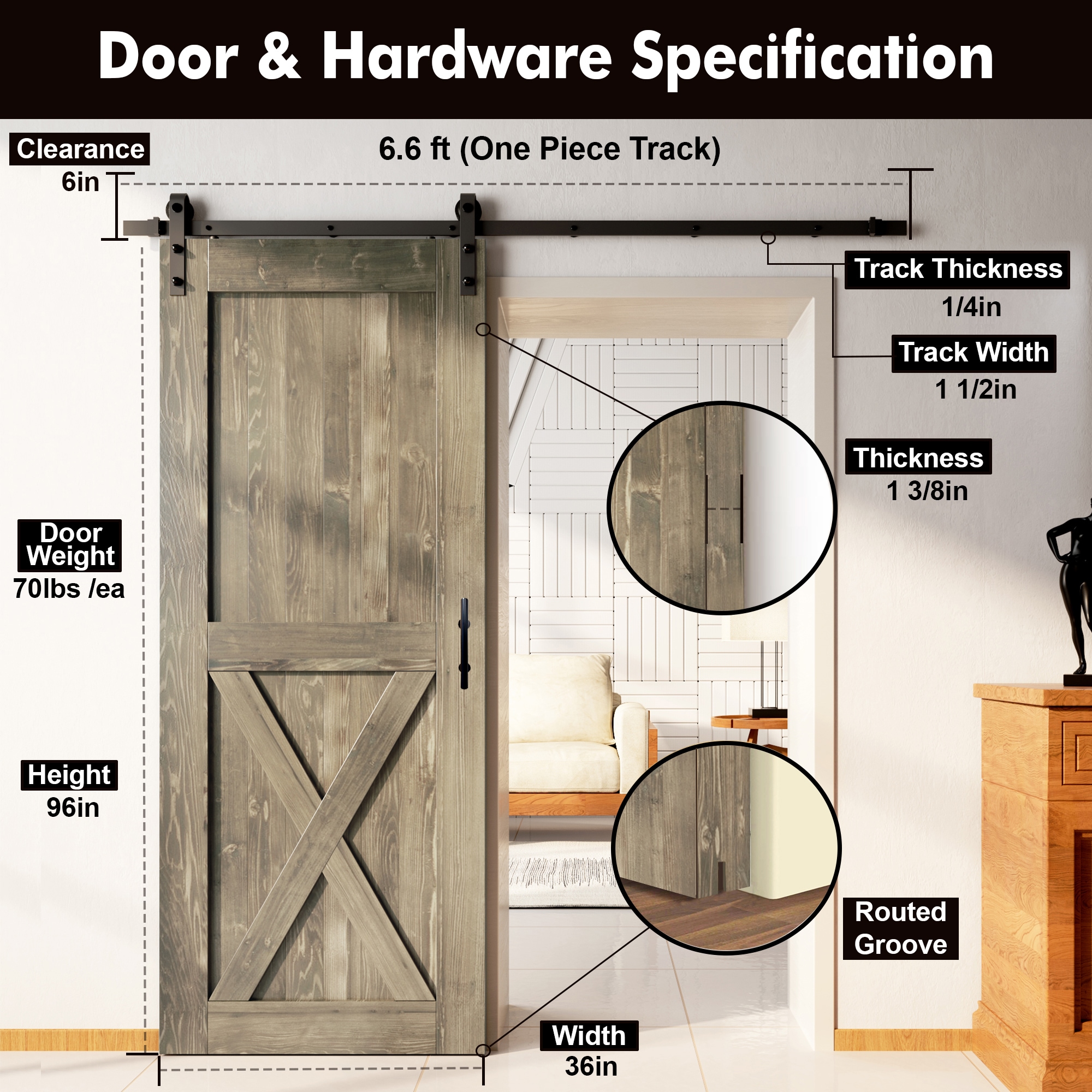 HOMACER YT1TGH079C-3696-X-GR Barn-Doors - View #7