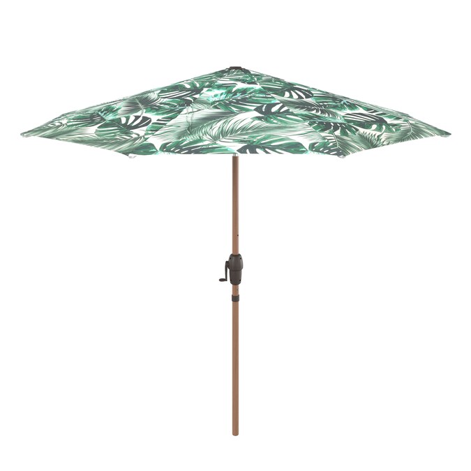 Allen Roth 9 Ft Graphic Tropical Palm Auto Tilt Market Patio Umbrella