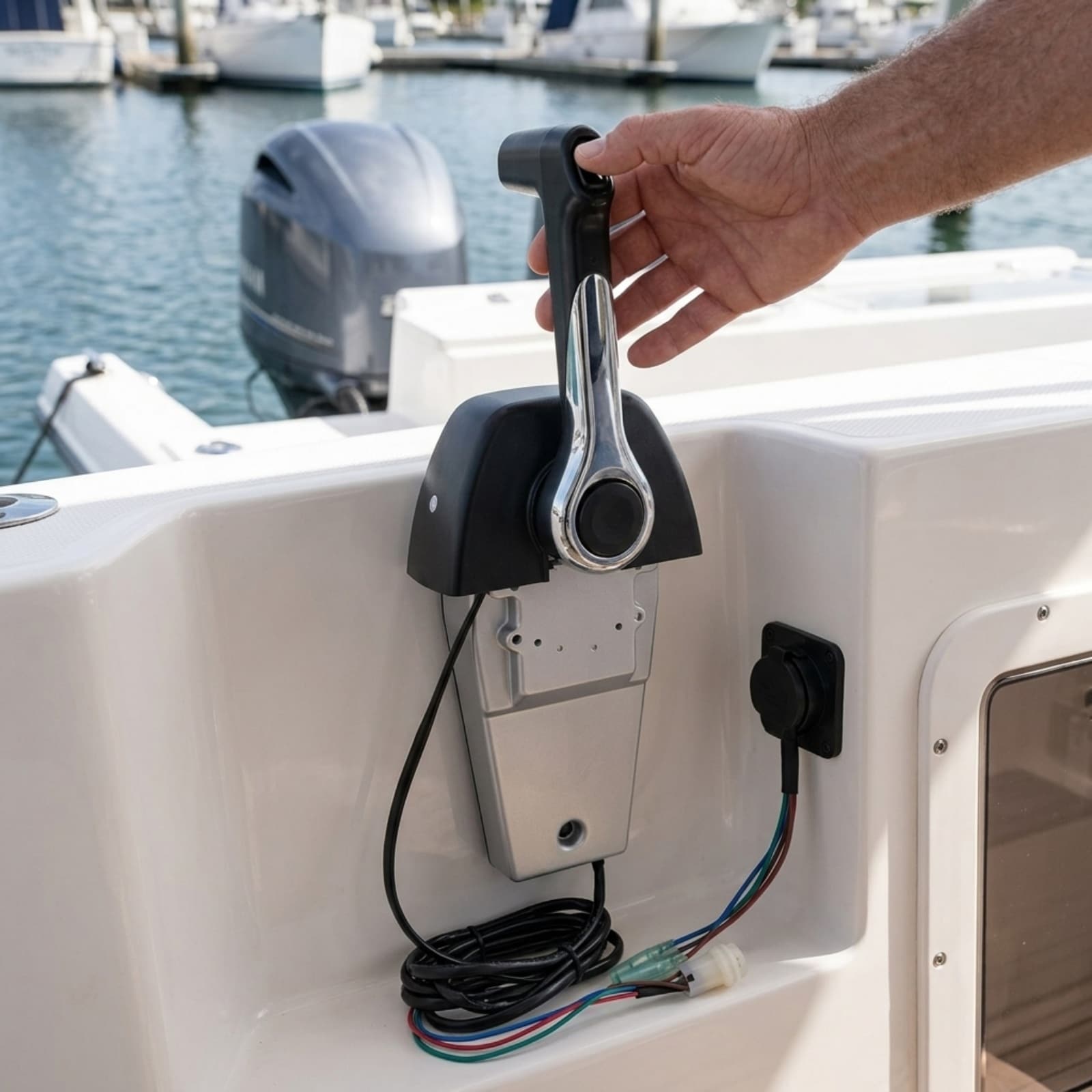 GIVIMO Top-Mount Outboard Remote Boat Throttle Control Box with Power Trim and Tilt Switch Friction Knob and 4.6-ft 5-Pin Harness for Yamaha 4-Stroke Motors 12-V to 24-V