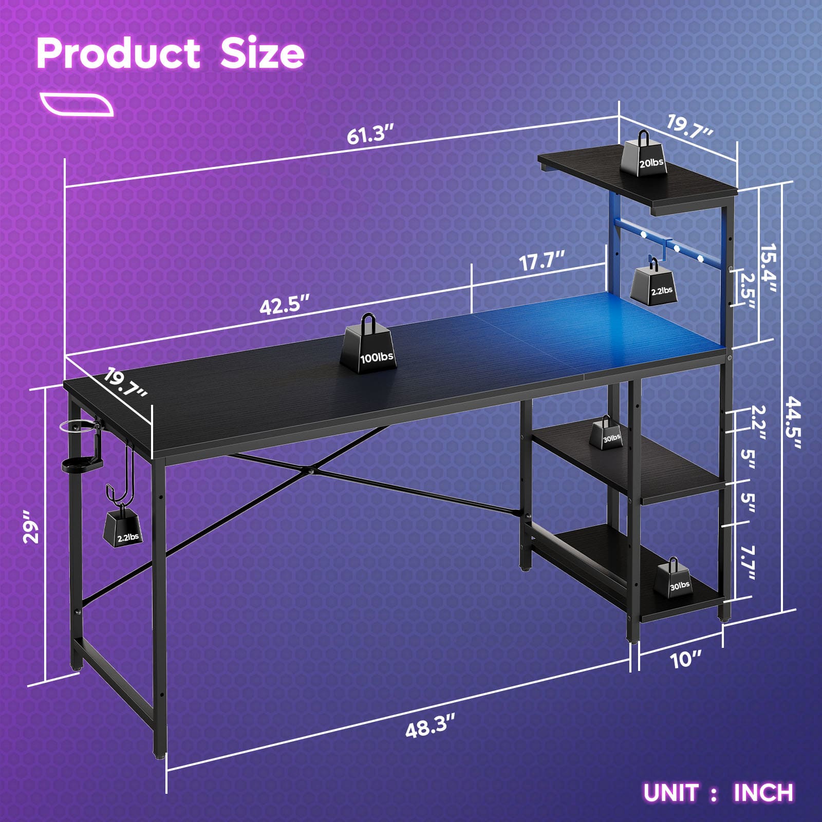 Bestier LOW-H101115C-BLKG desks - View #6