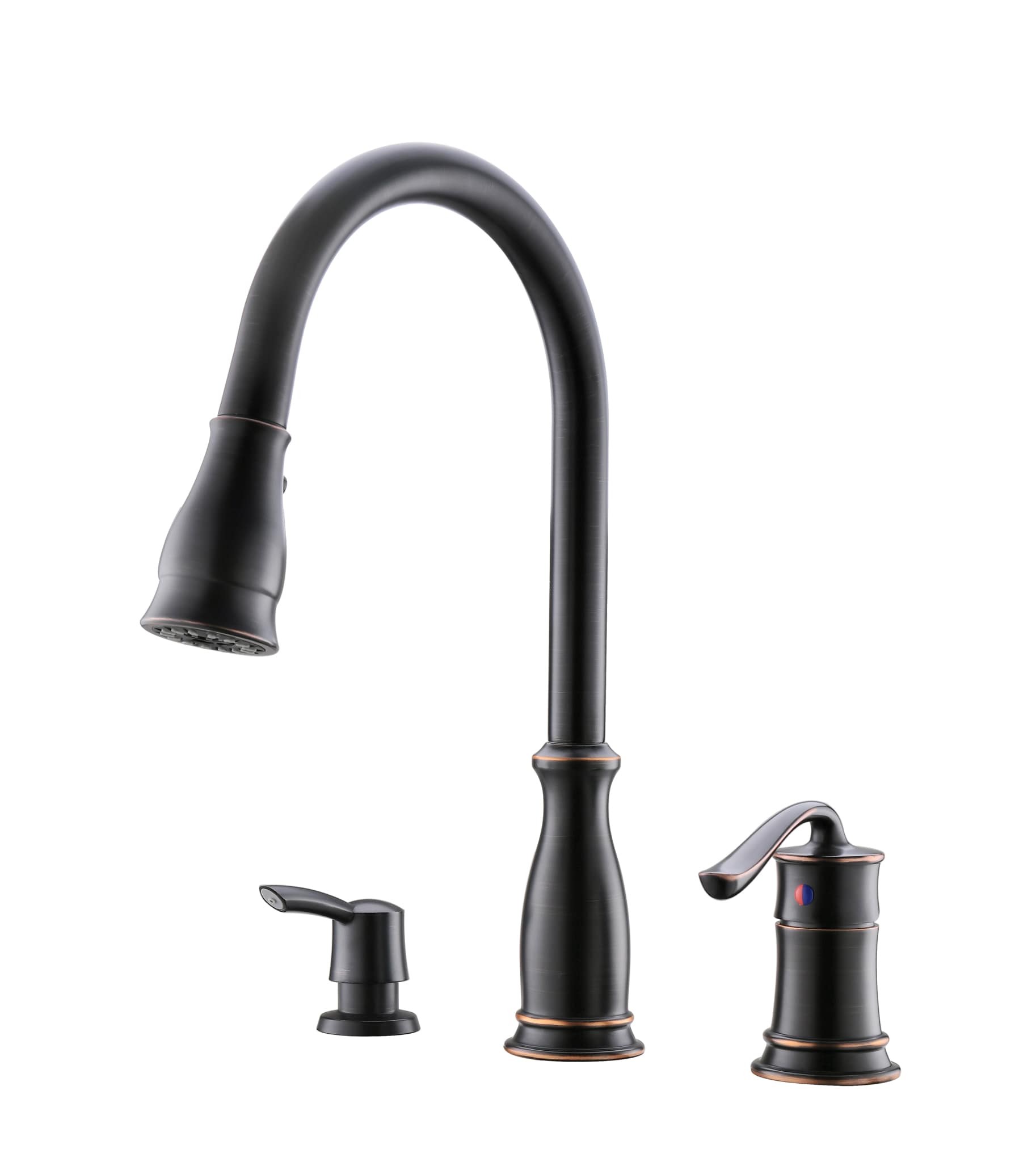 APPASO APS218-ORB Oil Rubbed Bronze Single Handle Deck-mount Kitchen Faucet with Sprayer ( Deck Plate Included ) (Soap Dispenser Included)