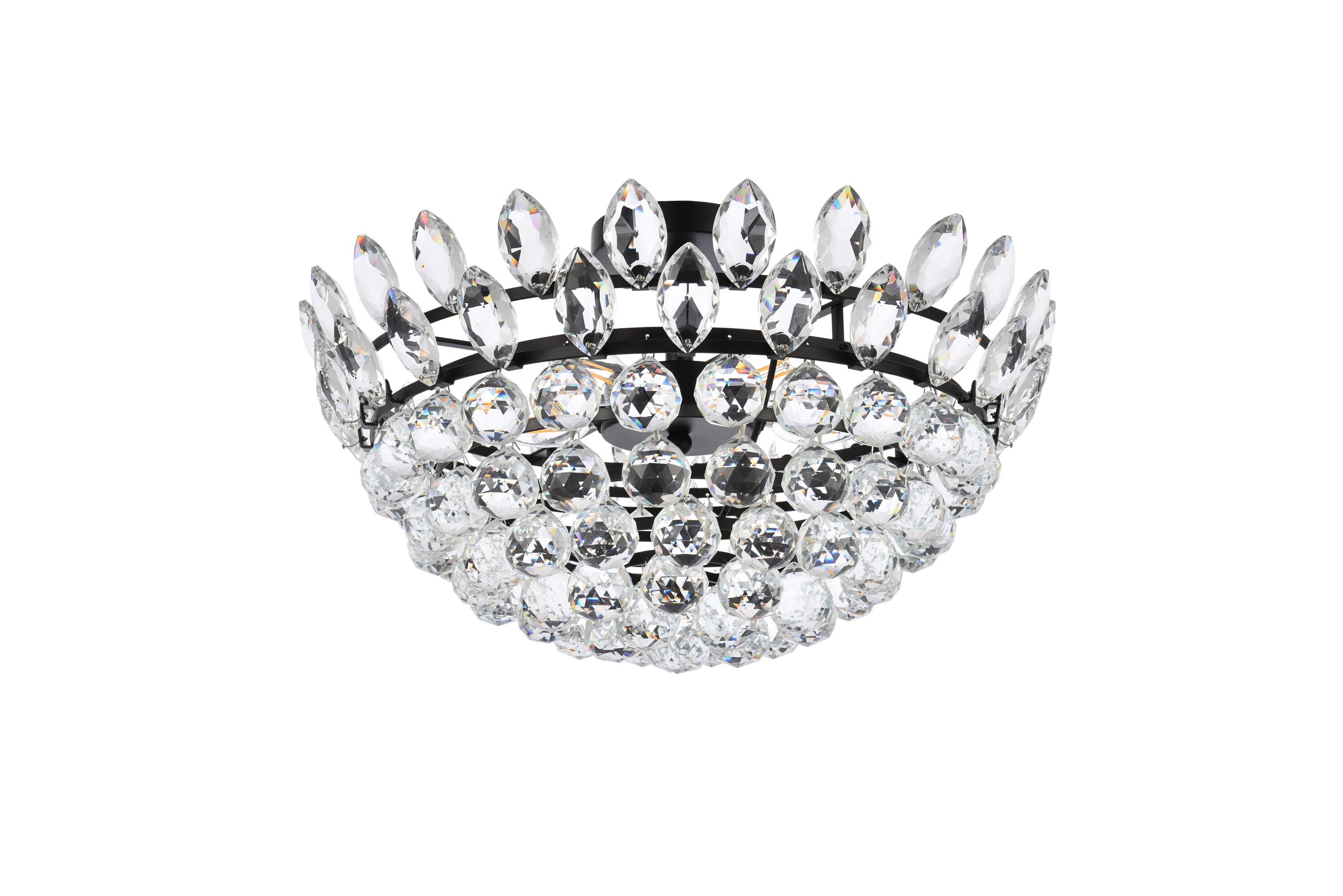 Emilia 20" Black Iron and Crystal Flush Mount