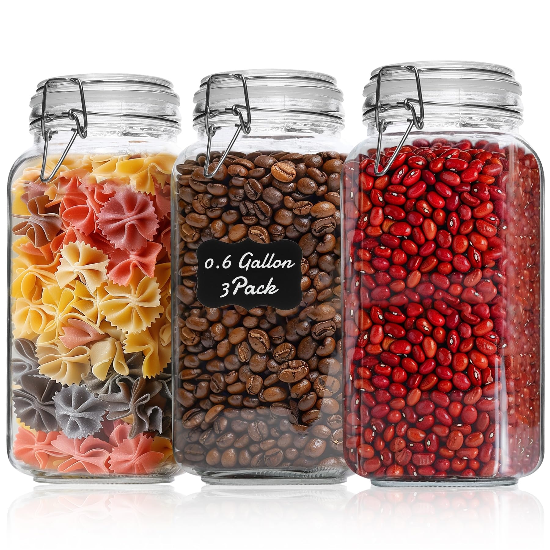 Yichuhaoxi  Airtight Glass Jars Set of 3 Food Storage Canisters with Lids Square Clear Containers for Kitchen Flour Cereal Pasta Beans Includes