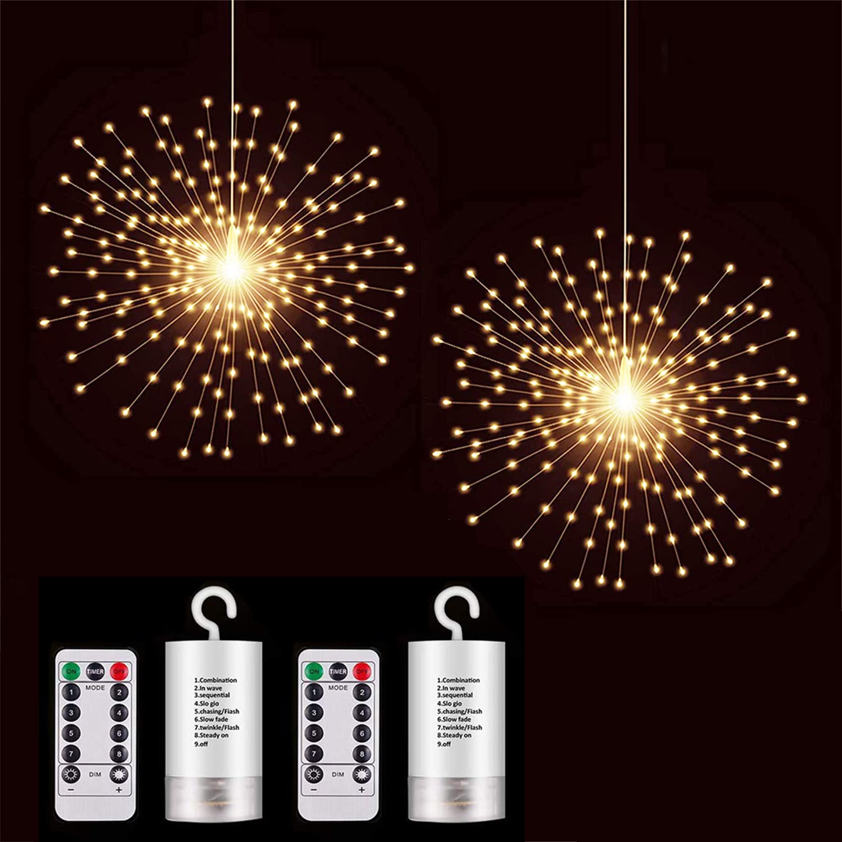 ITOPFOX 2 pack starburst sphere lights 200 LED waterproof copper wire ...