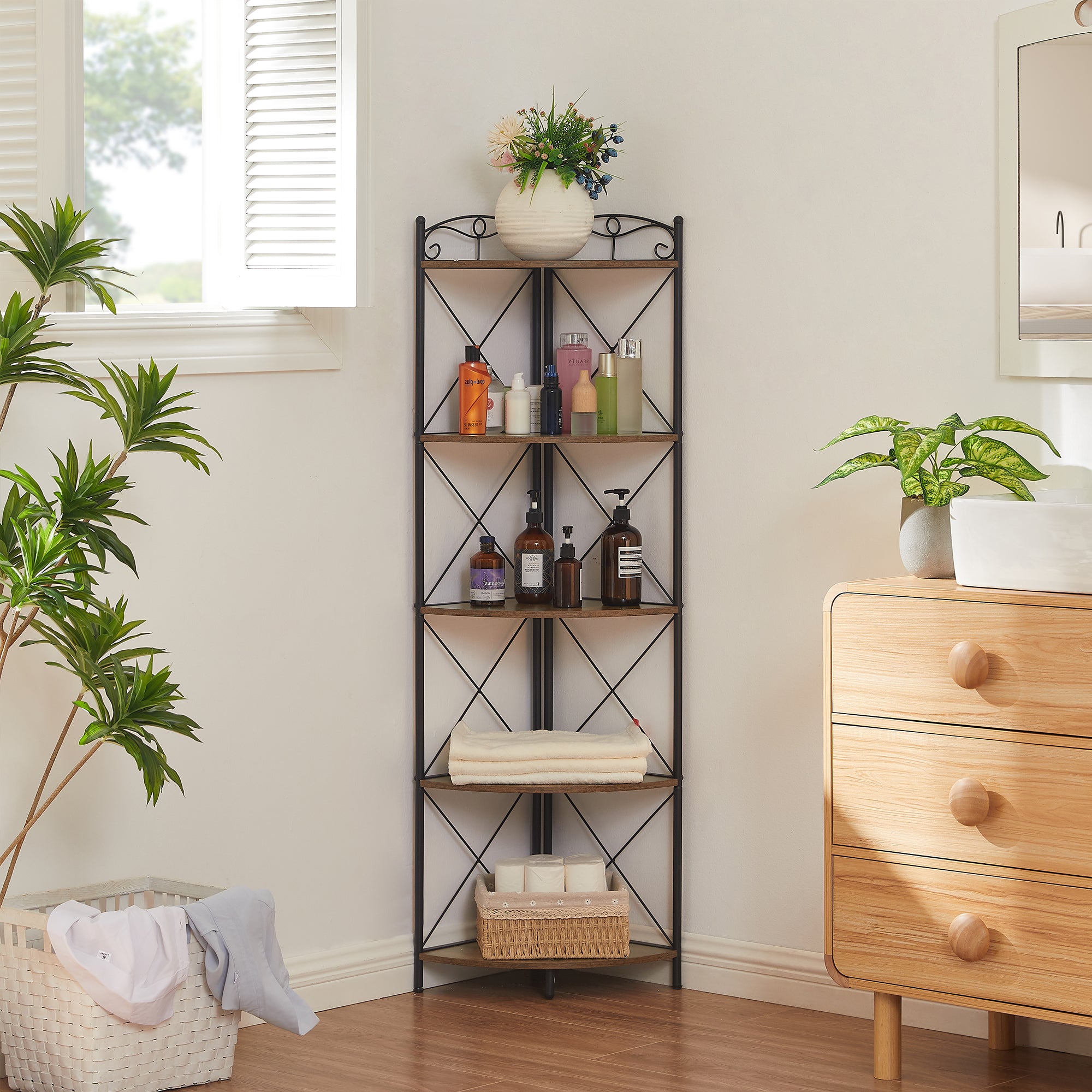 Vecelo LOE-XF-CS10-BRN 5 Tier Corner Bookcase