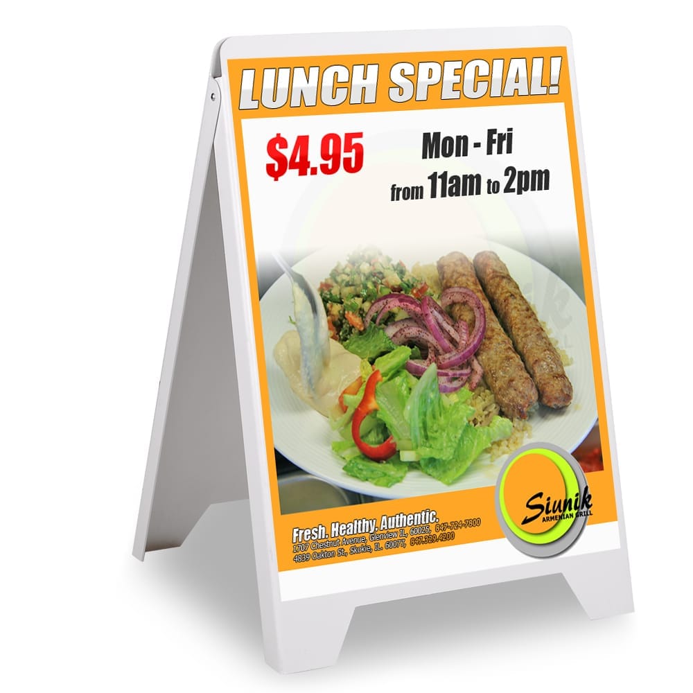 Yescom 35SBD-PVC-07-LO InstaHibit Double Side Sidewalk A-frame Folding Display Sign Sandwich Board PVC White Holds 19 x32 IN graphic Plastic Panels Pavement