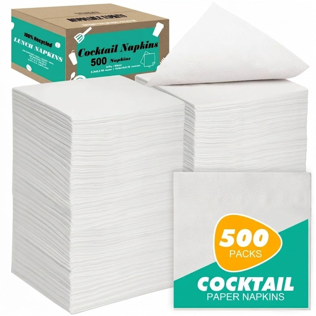 Misopily  500 pack white cocktail napkins disposable 2 ply beverage napkins soft absorbent bulk for parties restaurants lunch bar and everyday