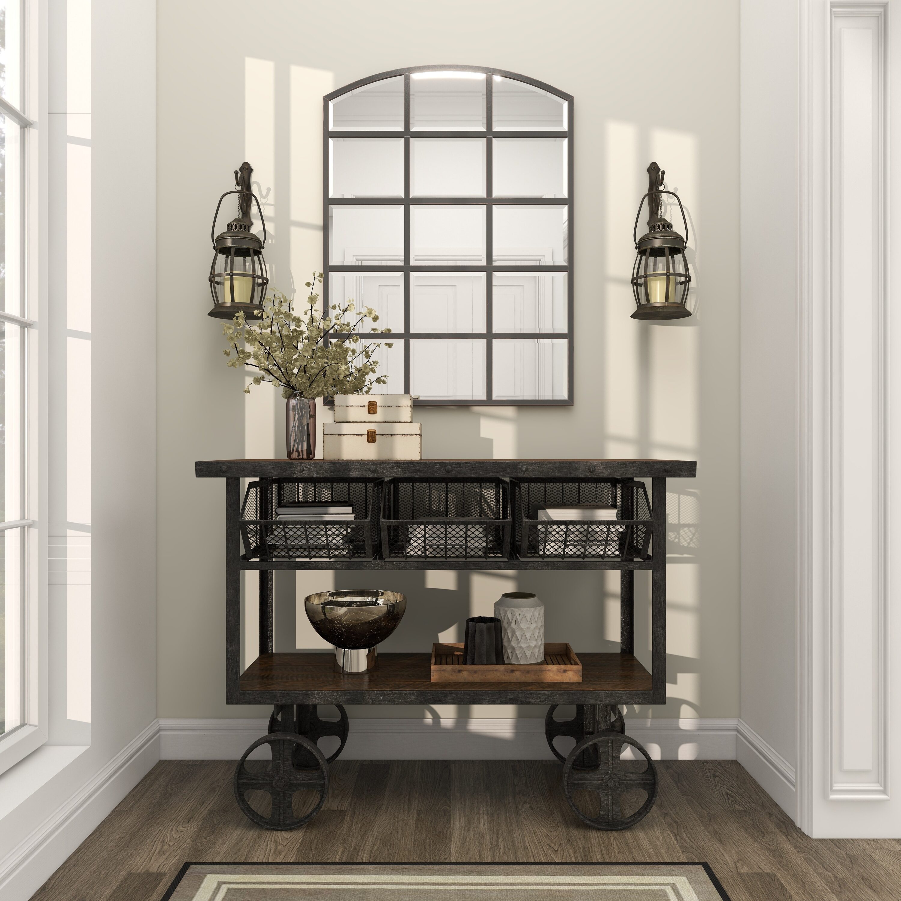 Elegant Brown Bronze Metal Glass Lantern Wall Sconce, 7"W x 19"H