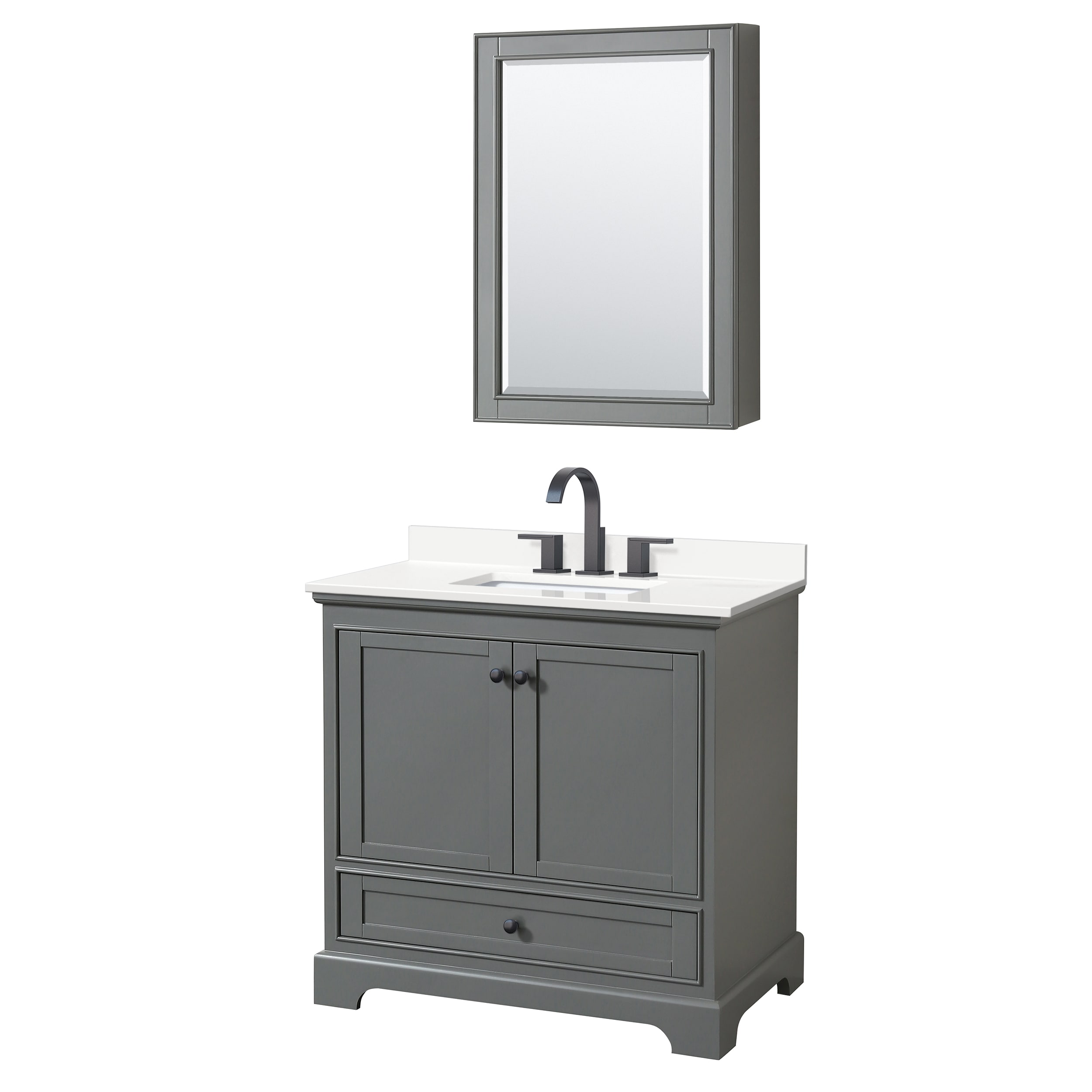 Wyndham Collection WCS202036SGBWQUS3MED Deborah 36-in Dark Gray Undermount Single Sink Bathroom Vanity with White Quartz Top (Mirror Included)
