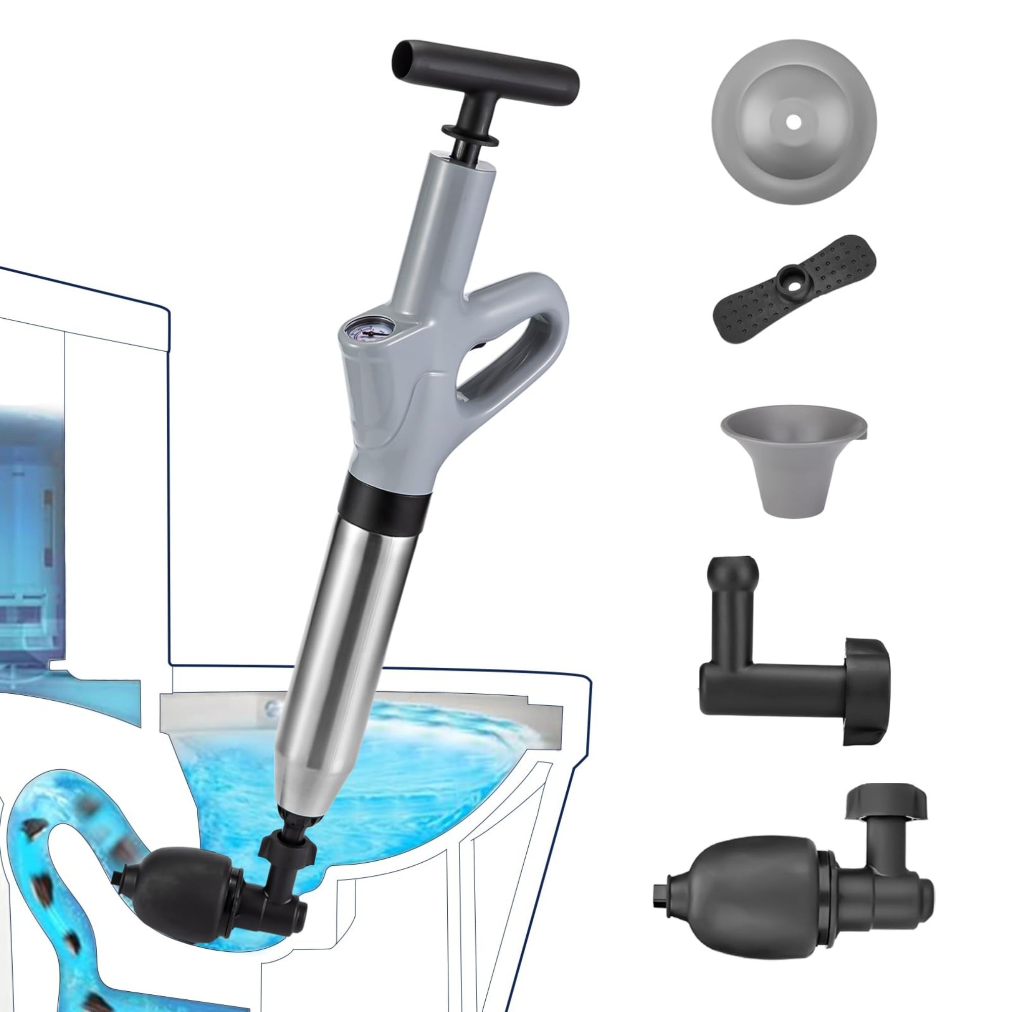 Numhew 13in L 10in W 2in H High-Pressure Air Display Gray Toilet Plunger