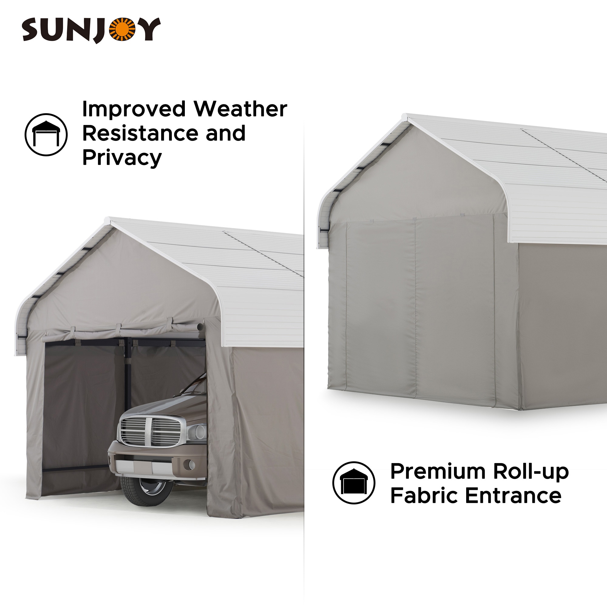 12' x 20' White Portable Carport Kit with Fabric Enclosure
