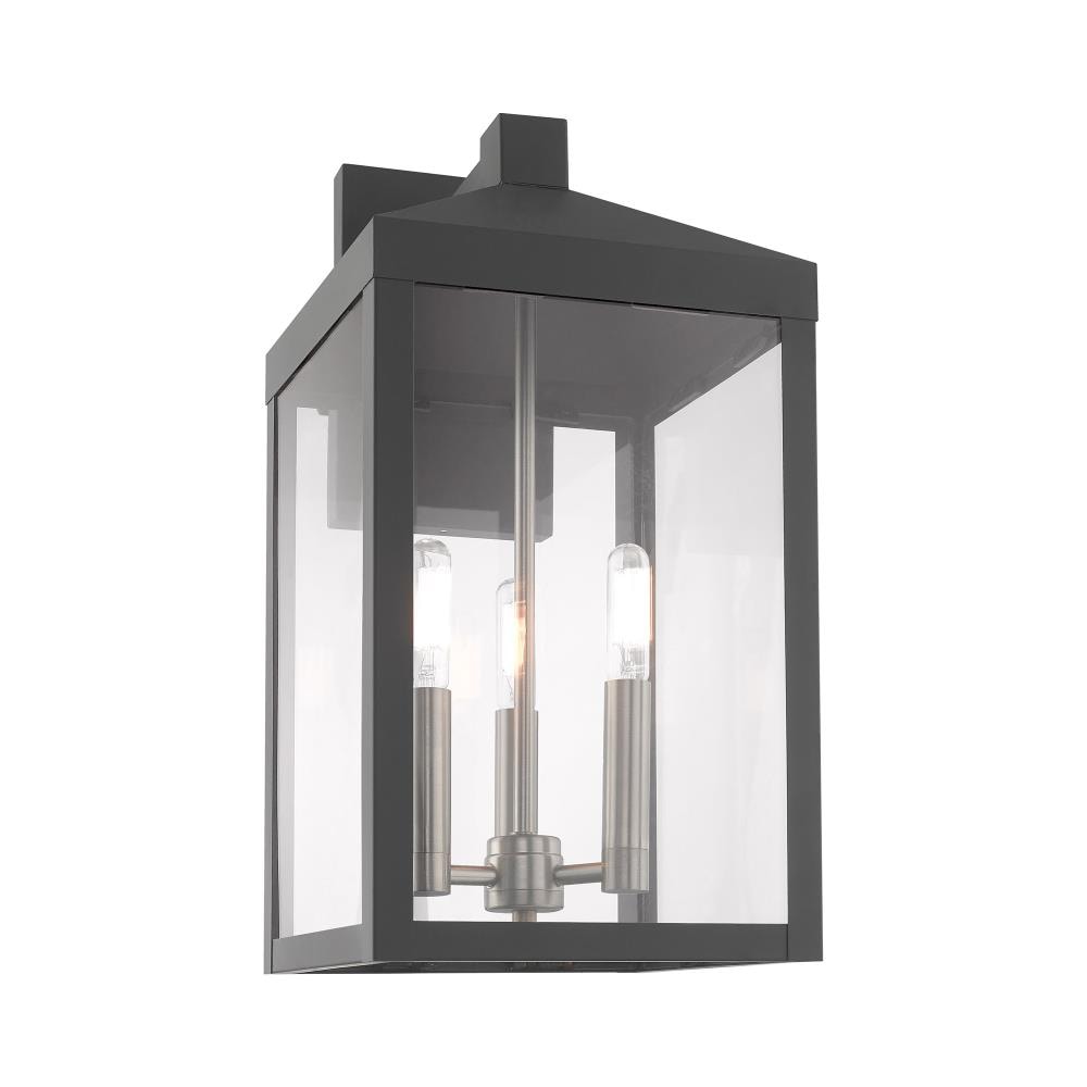 Scandinavian Gray Nickel 3-Light Outdoor Wall Lantern