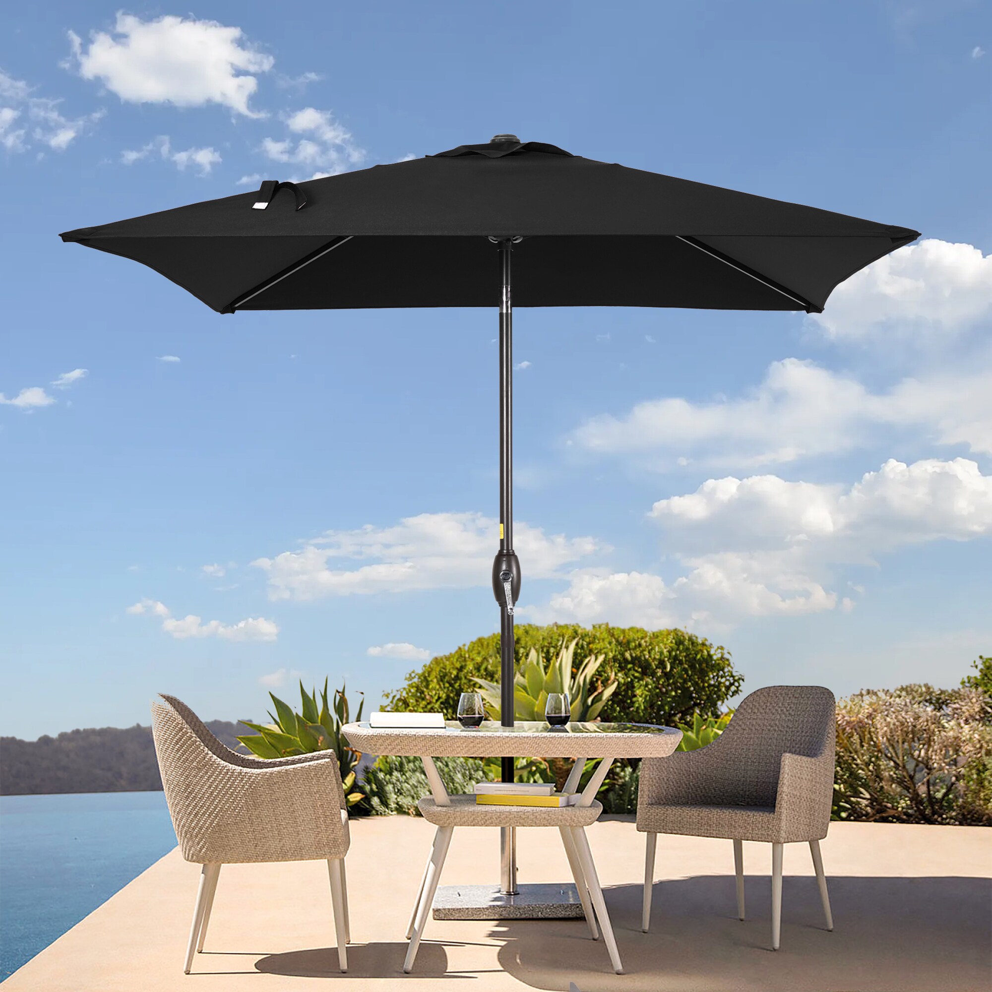 Sonkuki SD-TJ23BK 6.5-ft Steel Black Push-button Tilt Market Patio Umbrella