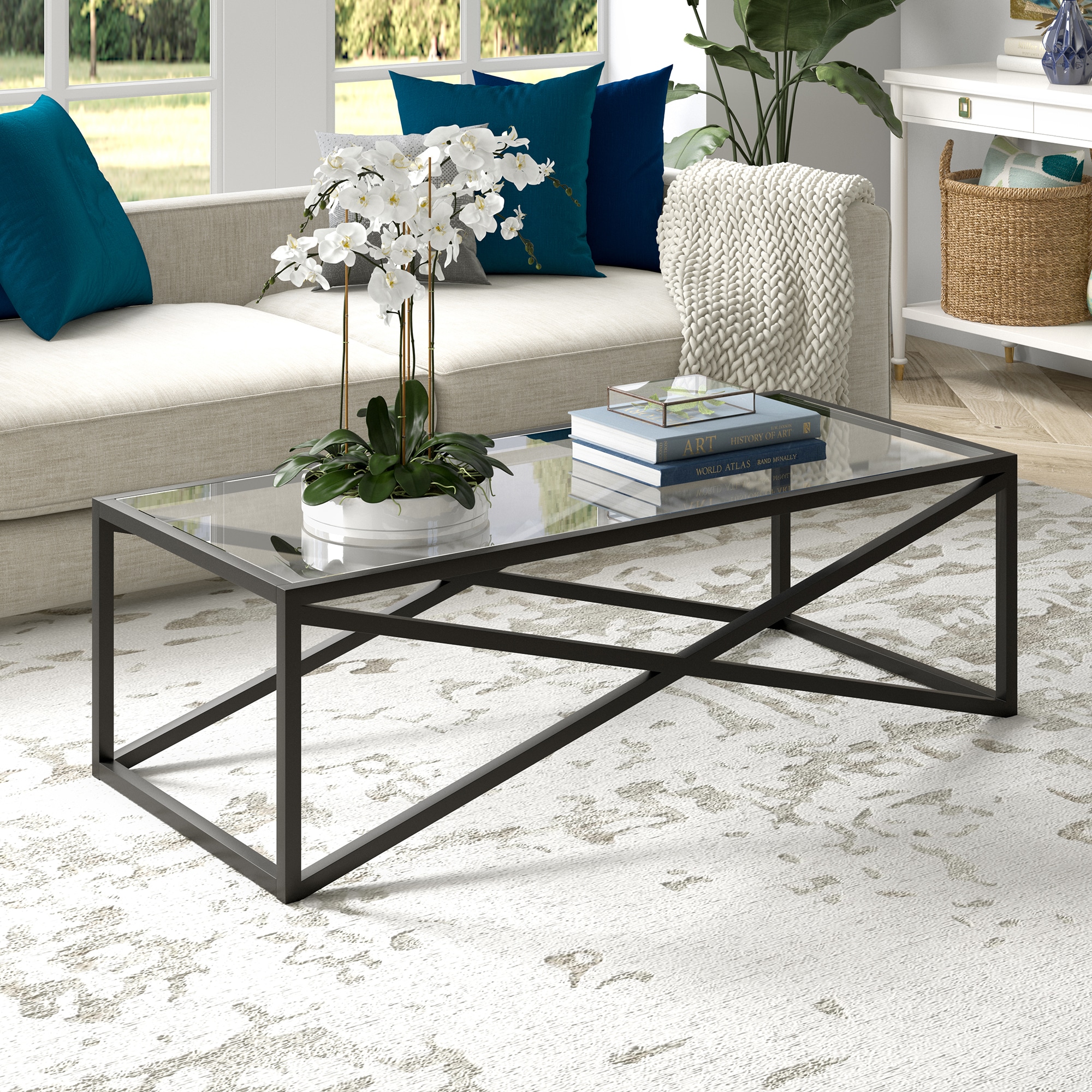 Hailey Home Calix Blackened Bronze Glass Modern Coffee Table CT0862 at ...