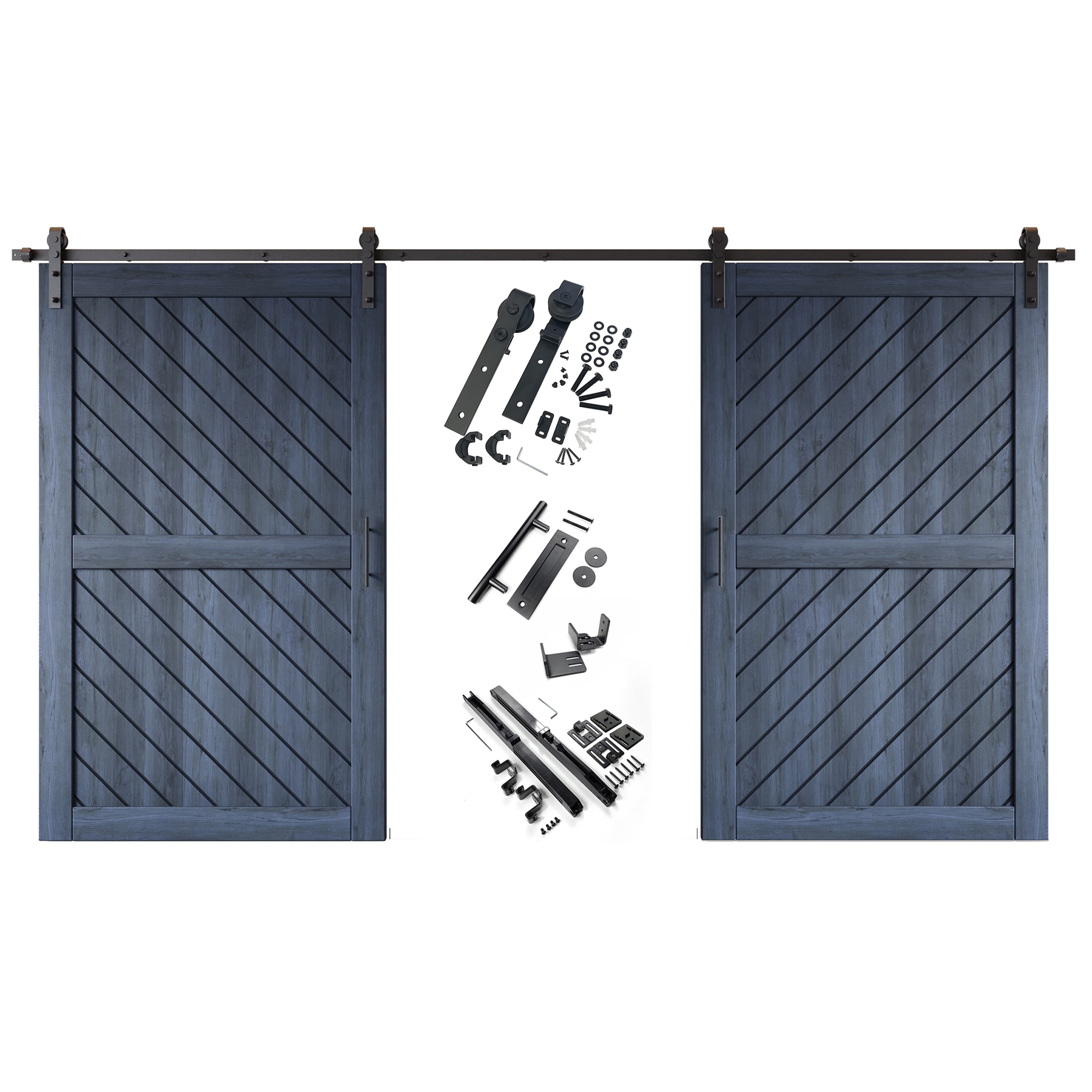 HOMACER YT2H216C-XT2-5080-NA 50-in x 80-in Navy Prefinished Non-standard Pine Wood Solid core Double Barn Door (Hardware Included)