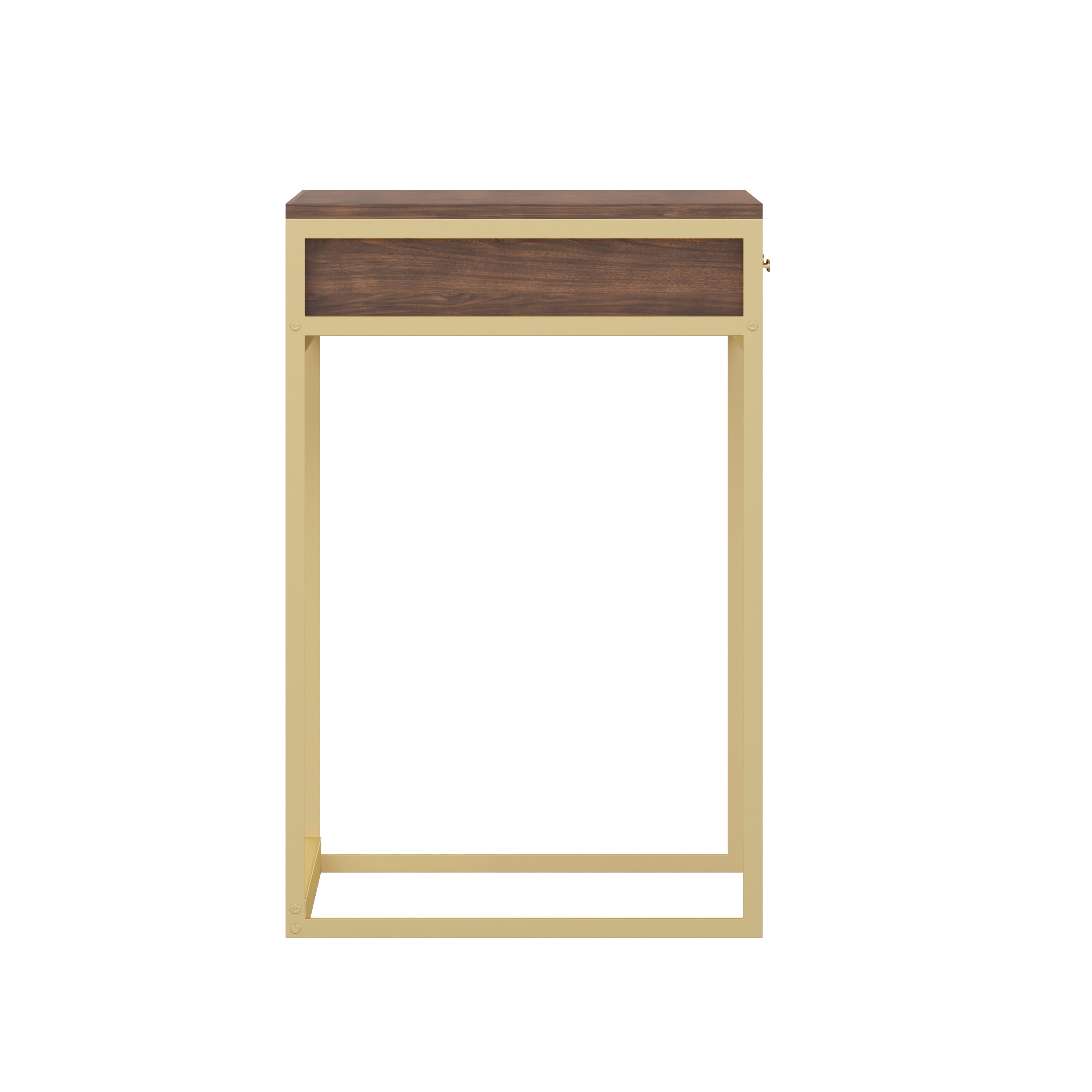 Walnut and Brass Modern Home Office Desk with Drawers