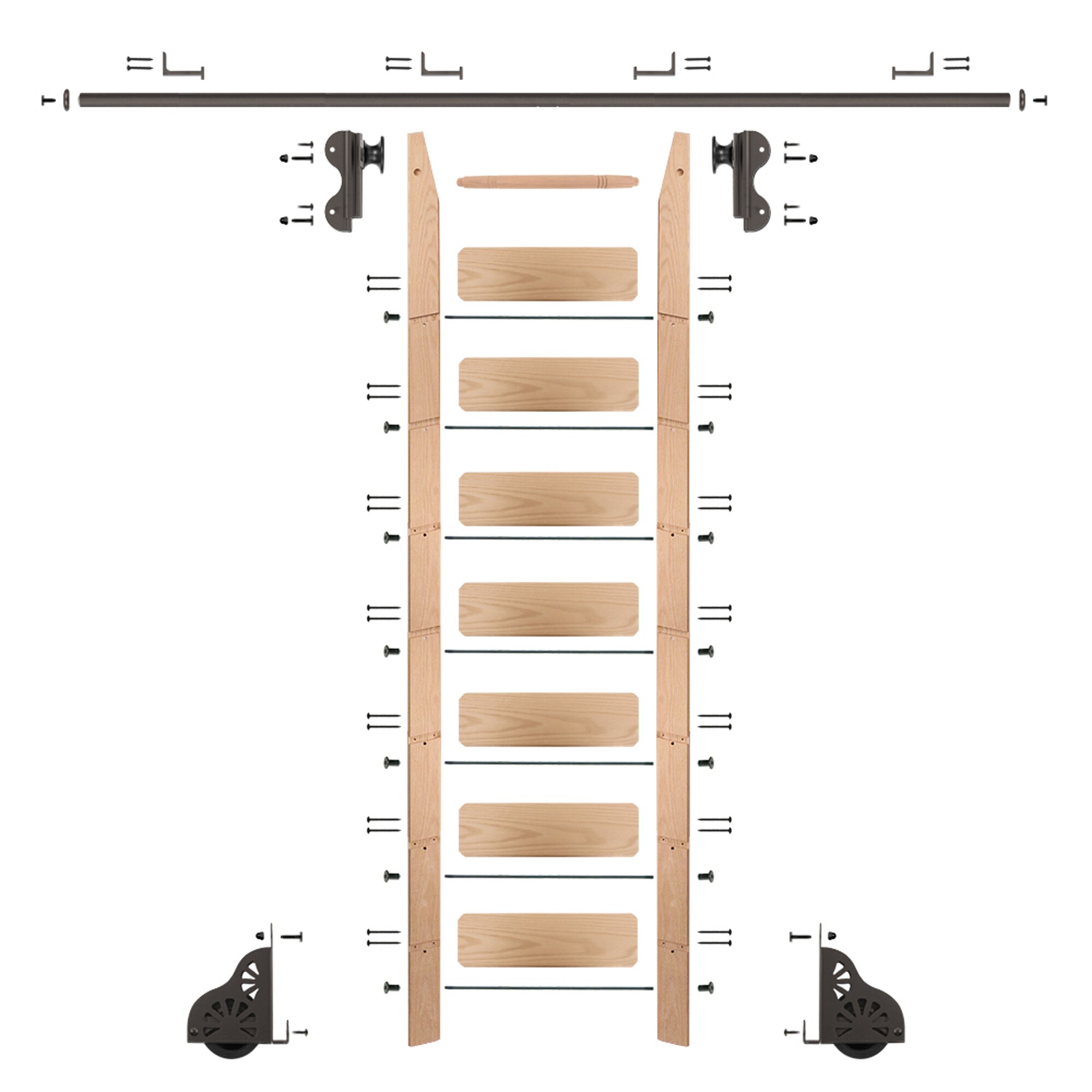 Quiet Glide QG5108RO08H07 8-ft Unfinished Red Oak Library Ladder