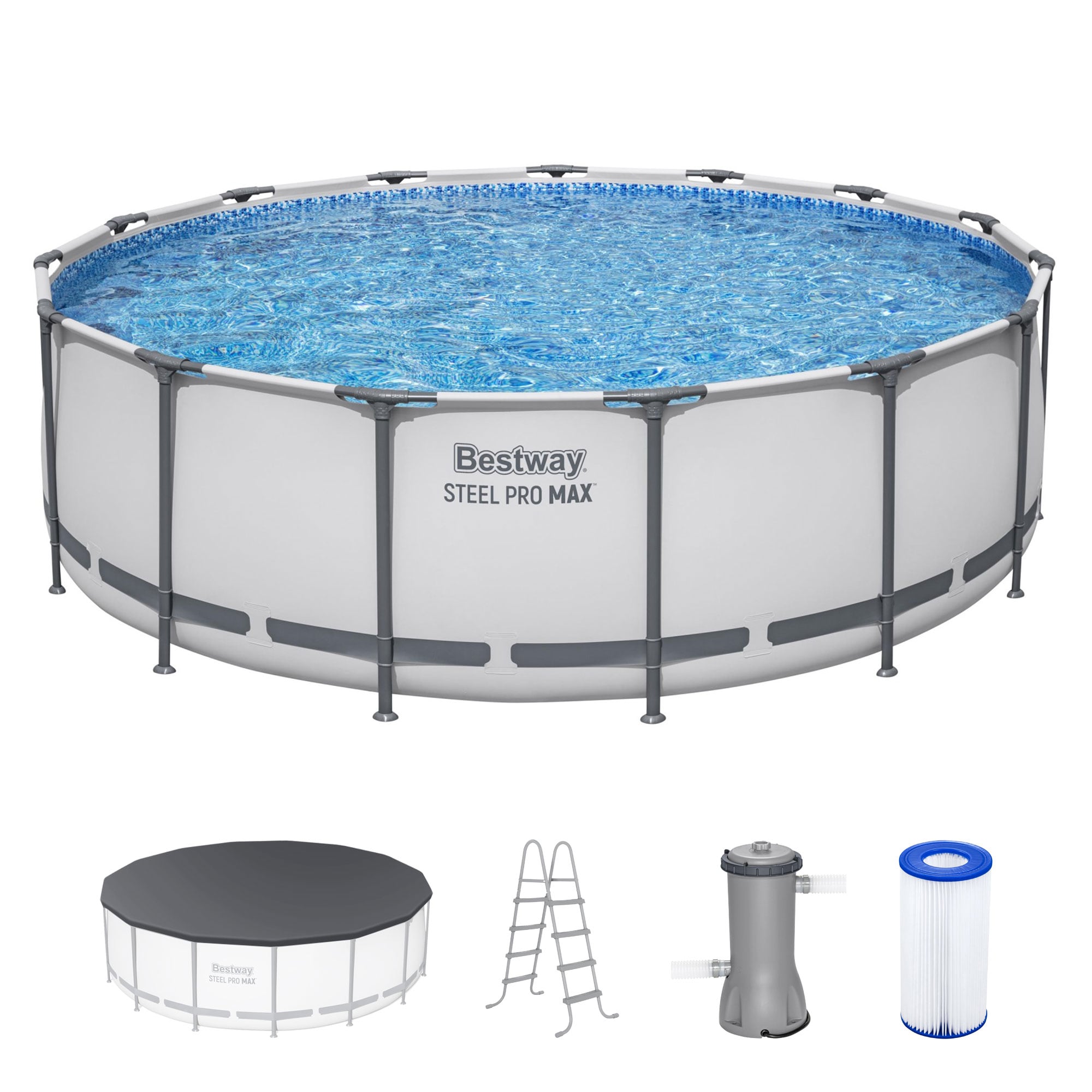 Bestway 133267 Steel Pro MAX 15-ft x 15-ft x 48-in Steel wall panels Round Above-Ground Pool with Filter Pump with Pool Cover with Ladder