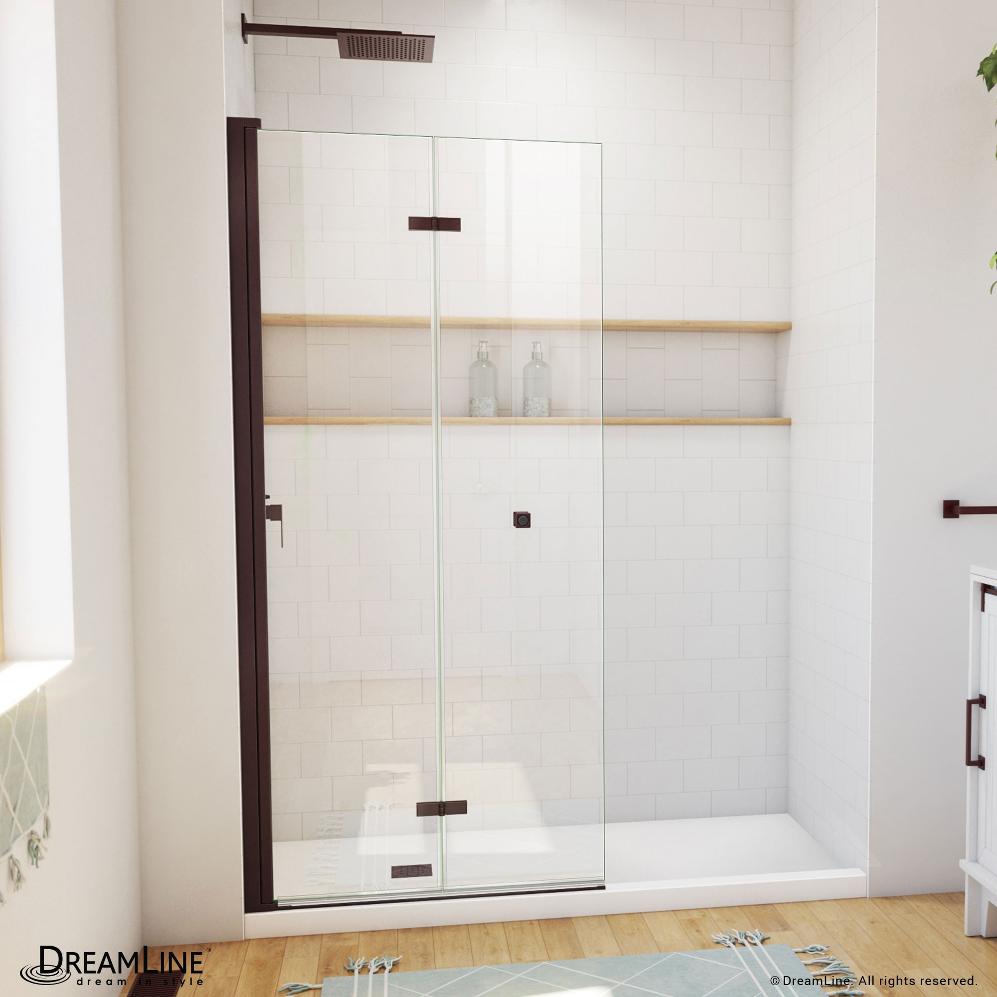DreamLine SD-363472Q-06 Aqua-Q Fold Oil Rubbed Bronze 33-1/2-in W x 72-in H Frameless Bifold Shower door 1/4-in Thick Clear Glass