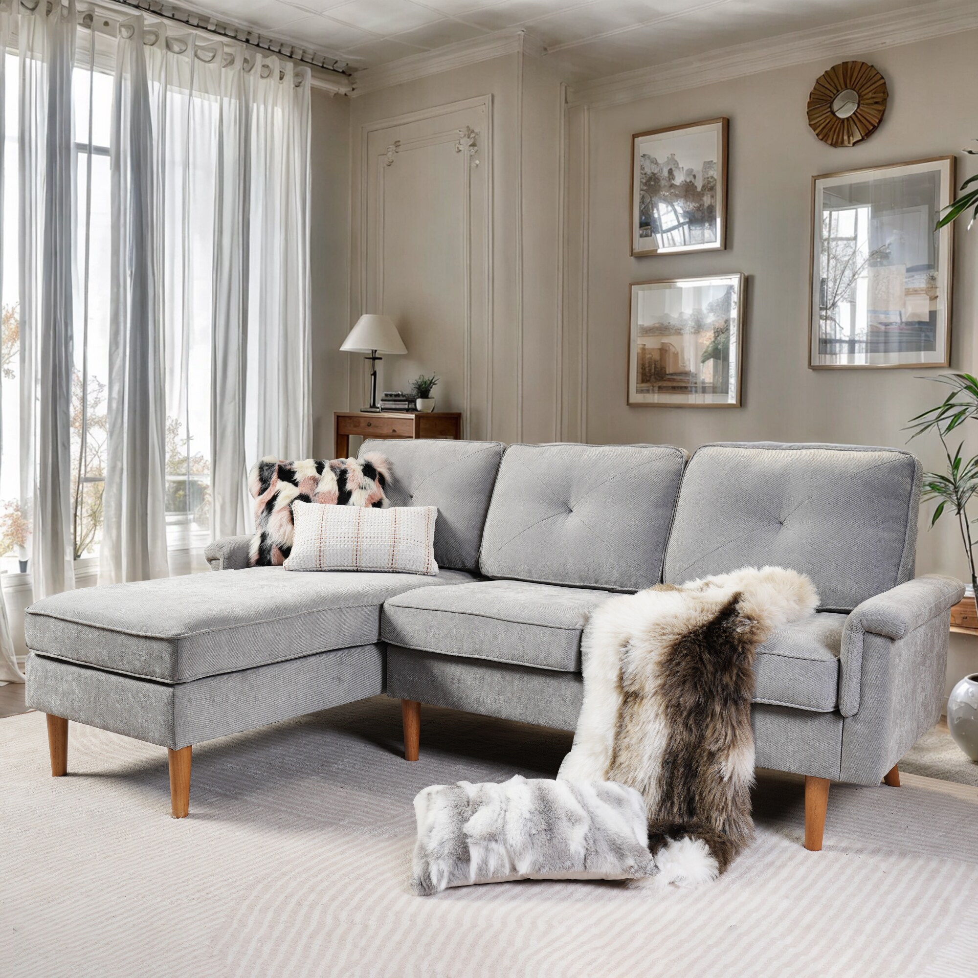 Caodoc L5-NOPL900-4 87-Inches Modern Light Gray L-Shape sofa for Livingroom Reclining Sofa
