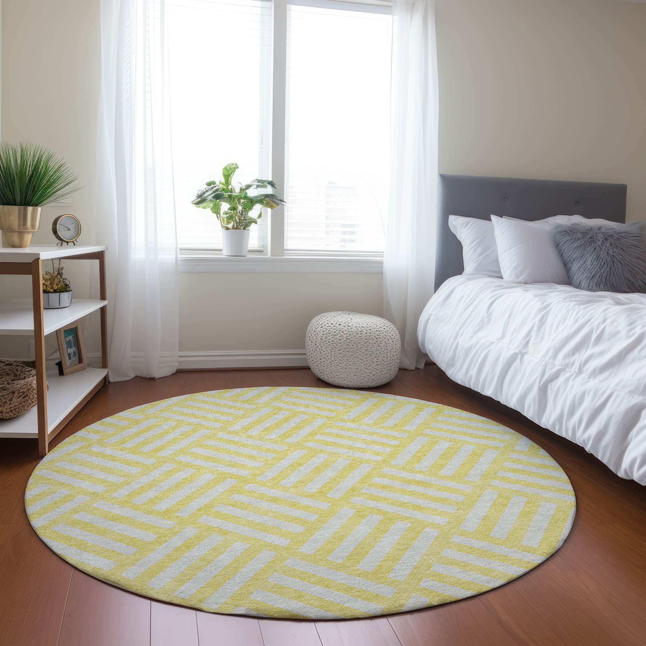 Addison Rugs ACN620YE8RO Chantille ACN620YE 8 x 8 (ft) Polyester Yellow Round Indoor/Outdoor Geometric Machine washable Area rug
