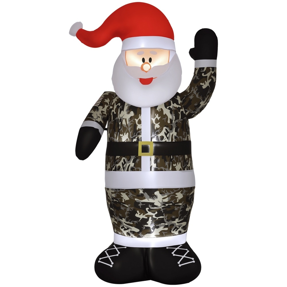 UMEELR 8-ft Tall Inflatable Santa Claus in Camouflage Outfit with Built-In LED Lights for Outdoor Yard Display