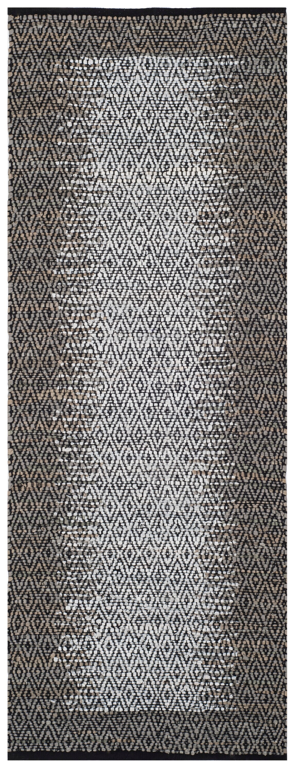 Safavieh VTL387A-29 Vintage Leather Deaver 2 x 9 (ft) Leather Light Gray/Gray Rectangular Indoor Border Coastal Runner rug