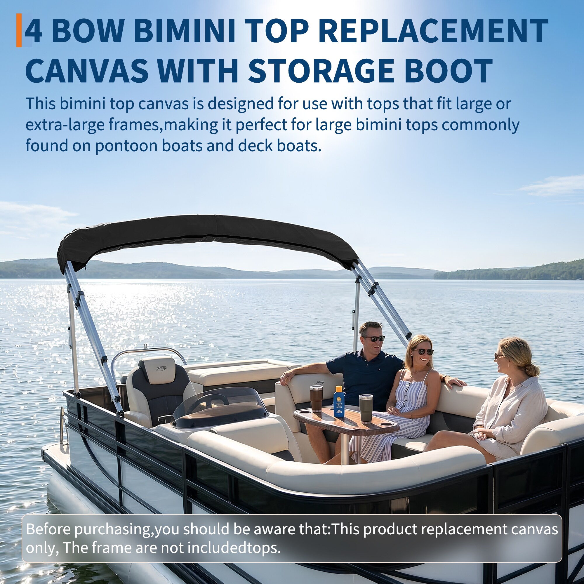 GarveeLife 600D Bimini Top Replacement Canvas for Boats 4 Bow Sun Shade ...