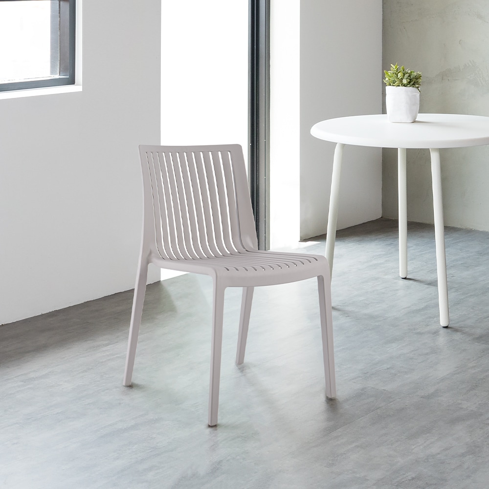 Lagoon 7203G6-BSLGS Milos Set of 2 Stackable Taupe Resin Frame Stationary Dining Chair with Solid Seat
