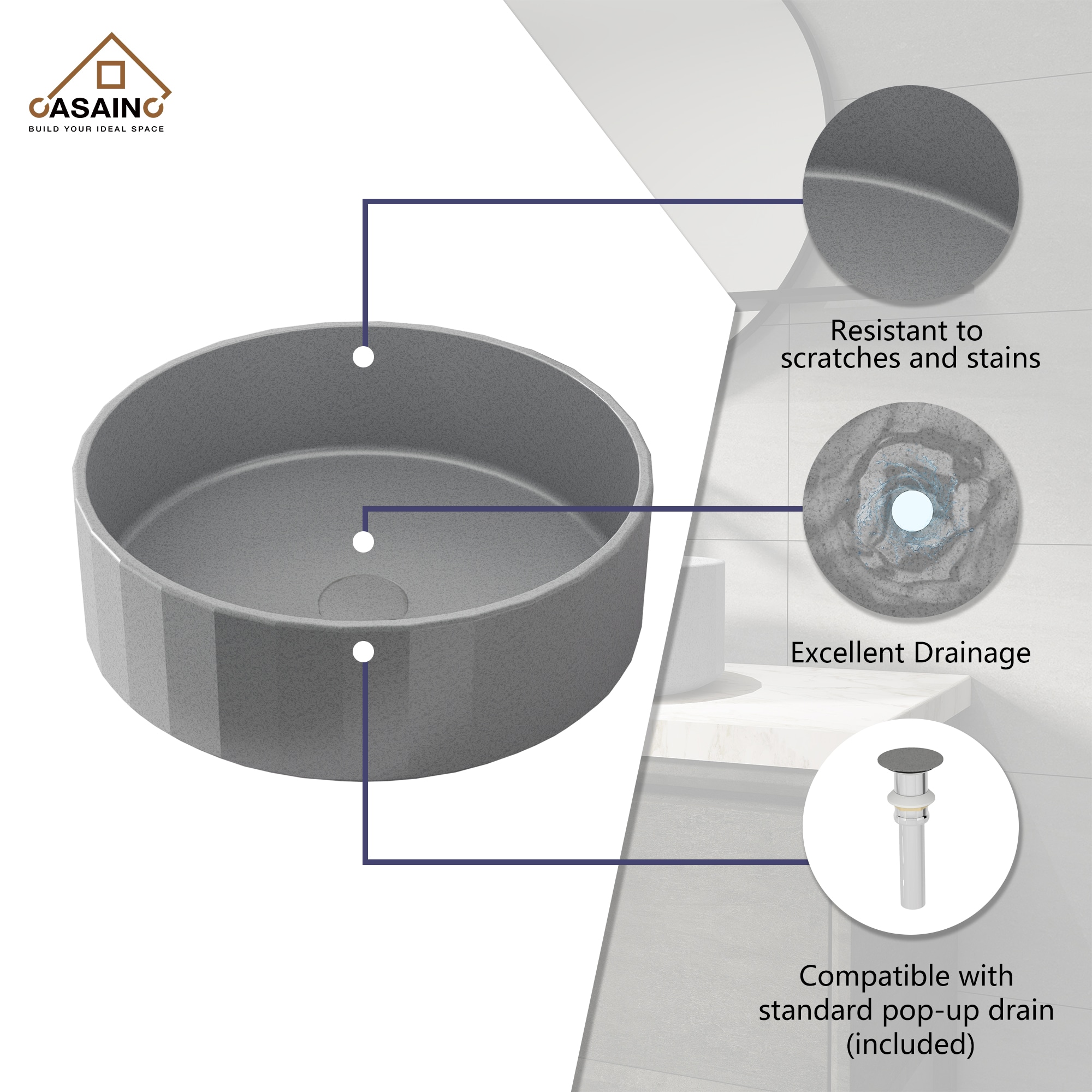 CASAINC CA-VS1002-MB Bath-Sink - View #6