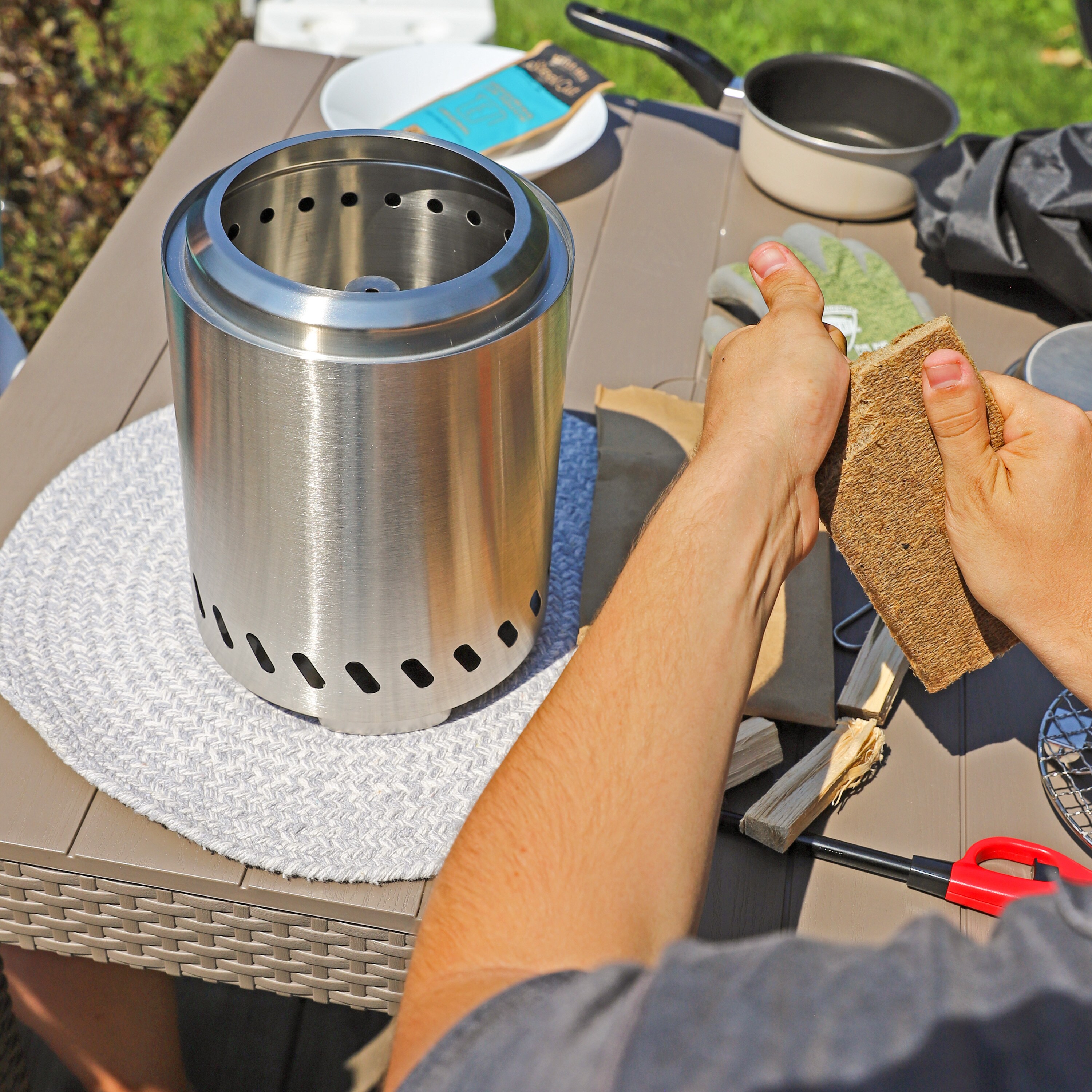 Compact Stainless Steel Smokeless Tabletop Fire Pit with Triple Burn Design