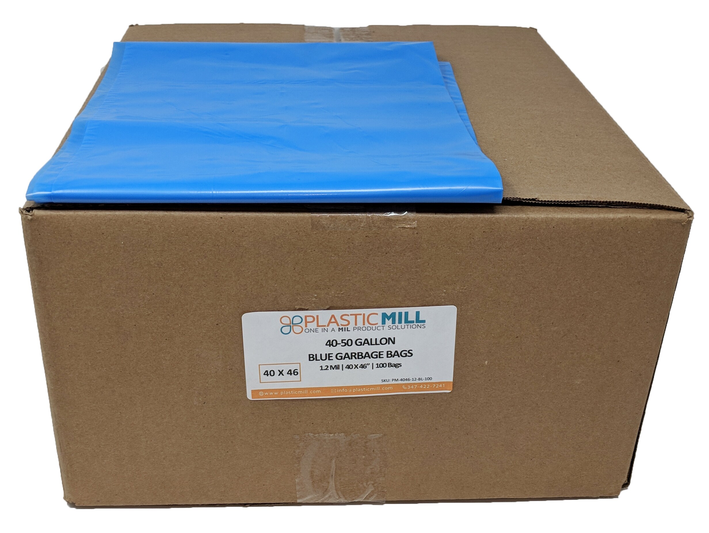 PlasticMill 55-Gallons Blue Outdoor Plastic Recycling Trash Bag (100-Count)  in the Trash Bags department at