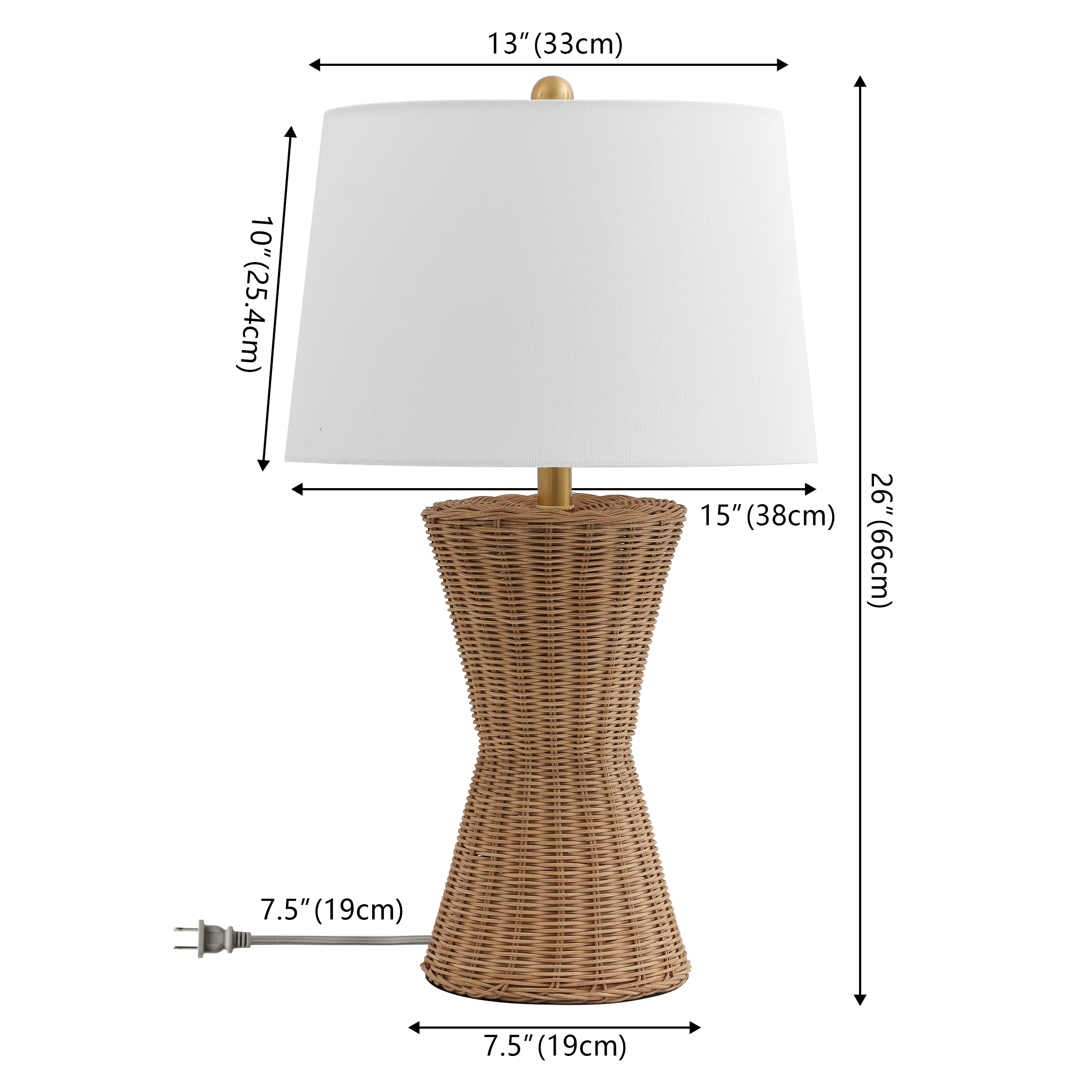 Aitana 26 Inch Natural Rattan Table Lamp with White Cotton Shade