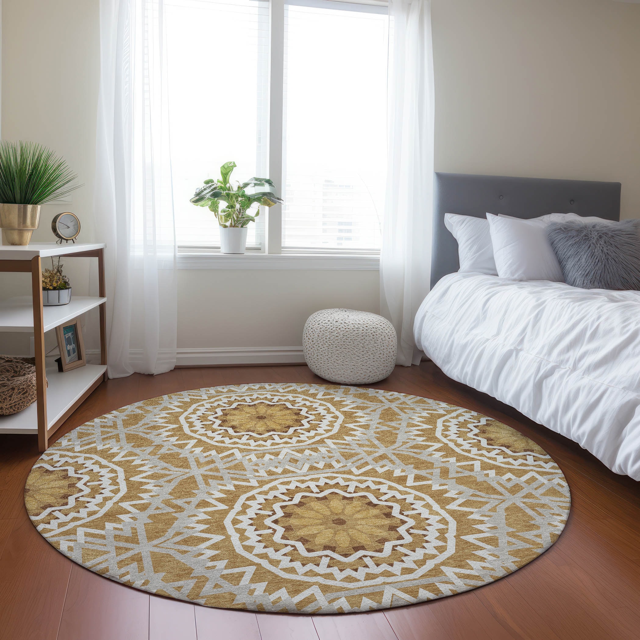 Addison Rugs ACN619GO8RO Chantille ACN619GO 8 x 8 (ft) Polyester Gold Round Indoor/Outdoor Geometric Machine washable Area rug