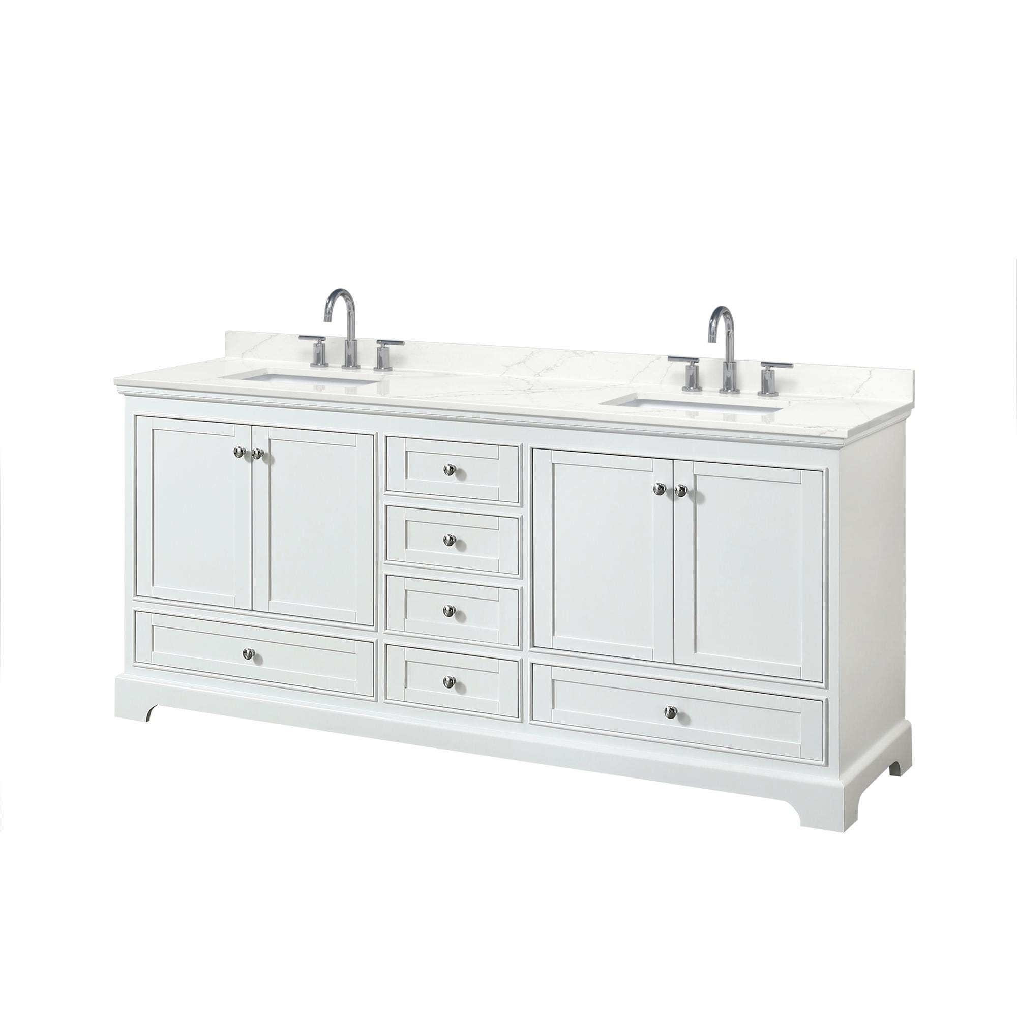 Wyndham Collection WCS202080DWHGTUS3MXX Deborah 80-in White Undermount Double Sink Bathroom Vanity with Giotto Quartz Top