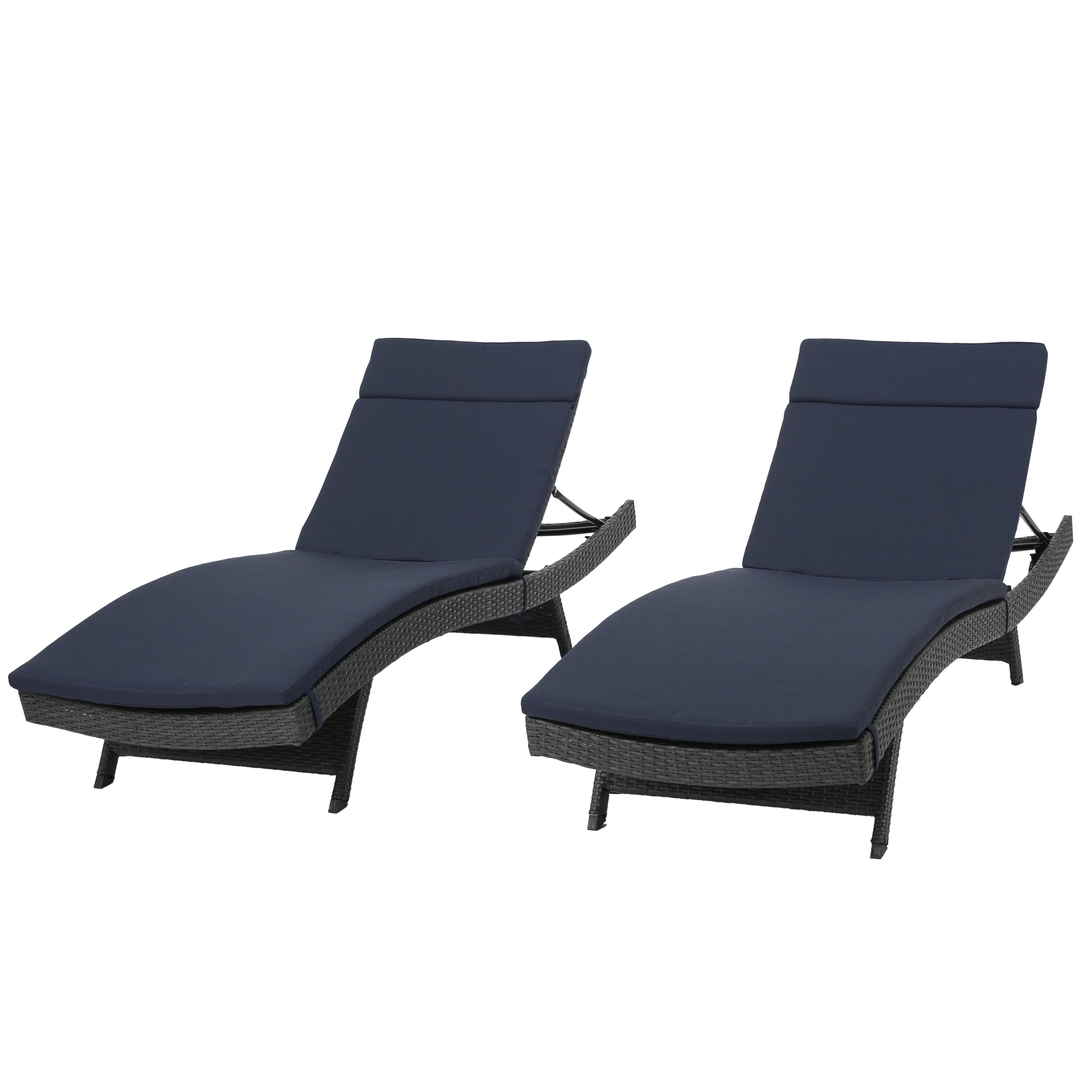 Best Selling Home Decor 296809 Salem Set of 2 Wicker Grey Iron Frame Stationary Chaise Lounge Chair with Gray Cushioned Seat