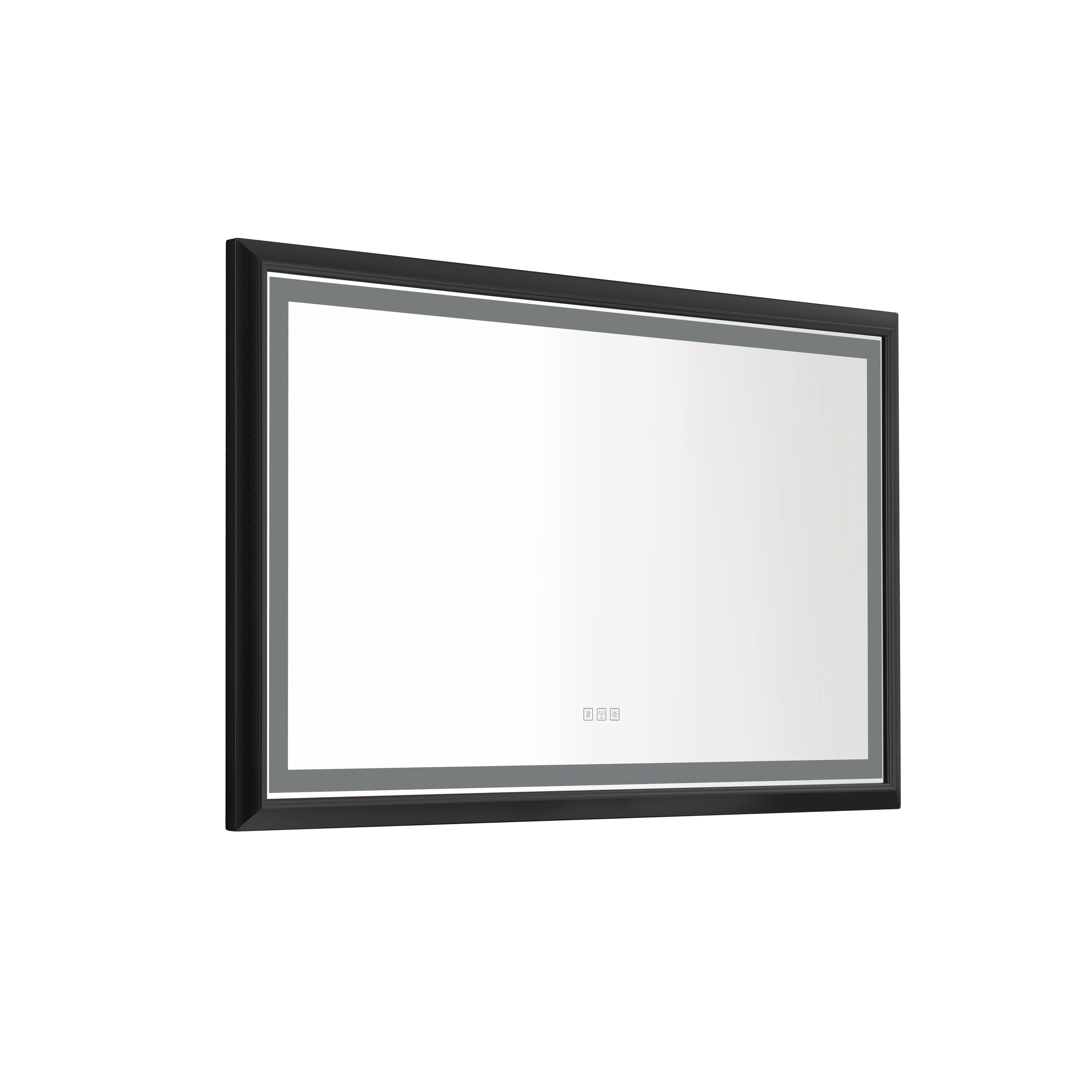 Bayfeve BF-78406-MIR 48-Inches x 30-Inches Framed Rectangle Dimmable Lighted Fog Free Bathroom Vanity Mirror ( Black )