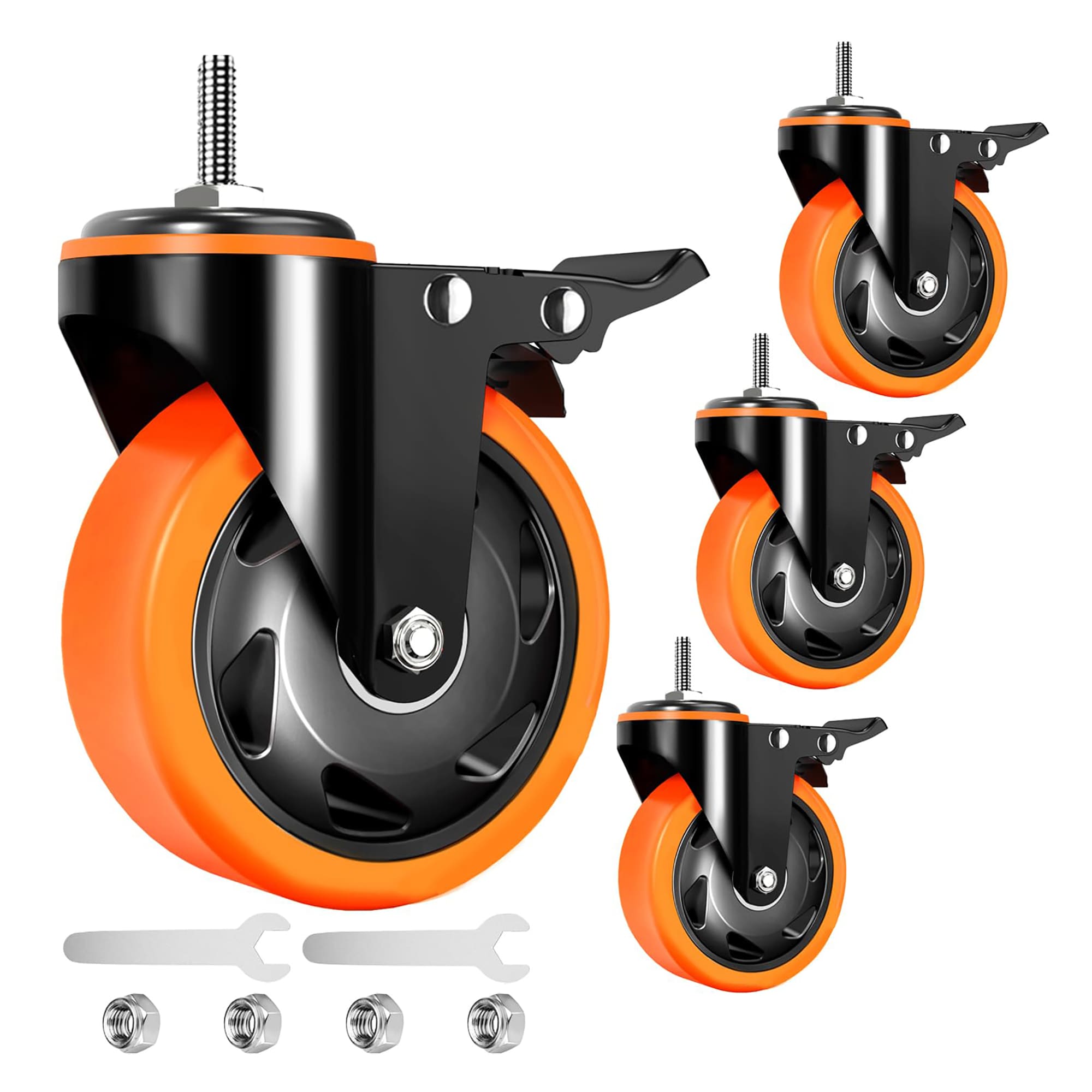 Etokfoks 4 Pack 4 in Gray Polyurethane Swivel Locking Double Ball ...