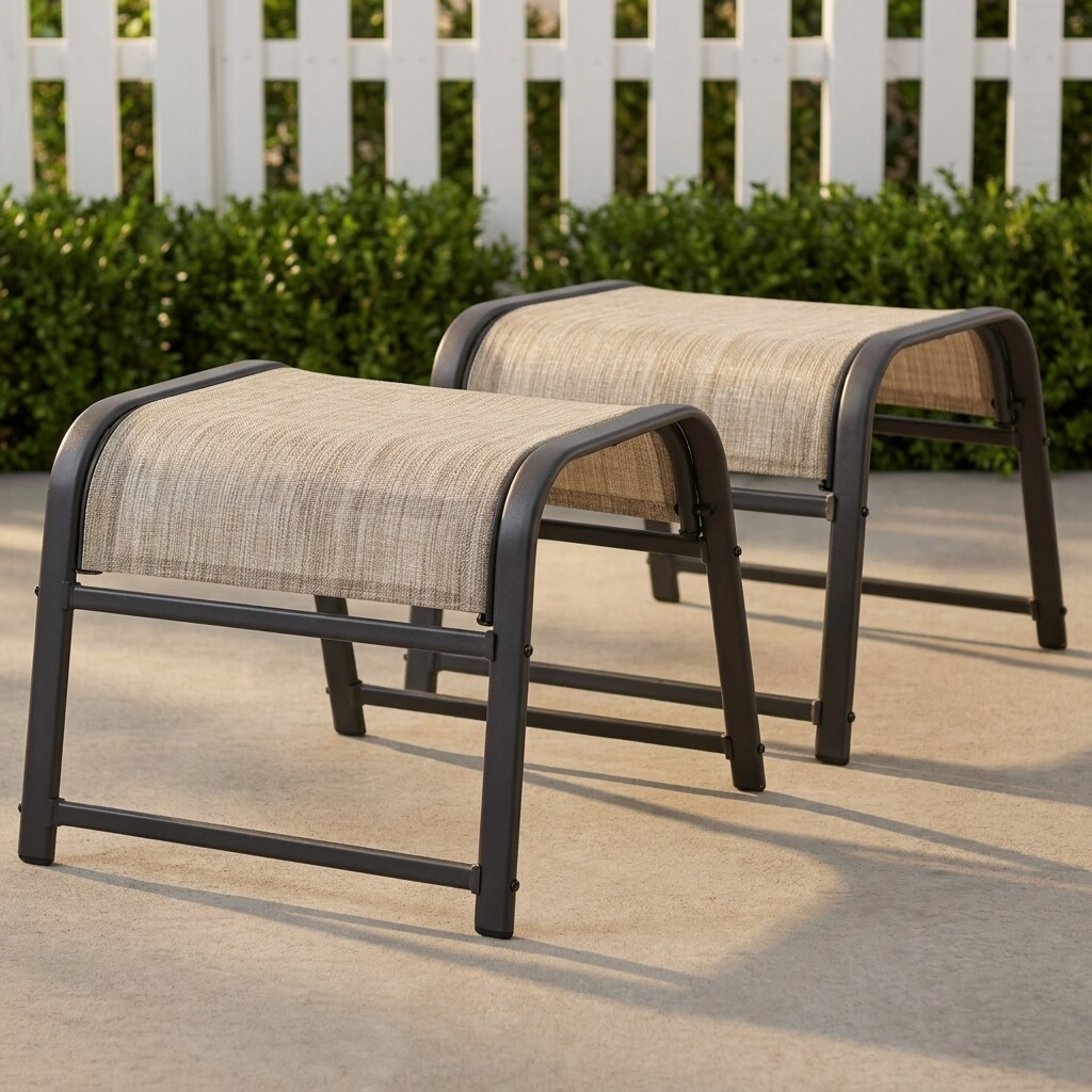 VOUA - 2 Piece Assembly Required Outdoor Ottoman 2 -Pack Black Iron Foot stool