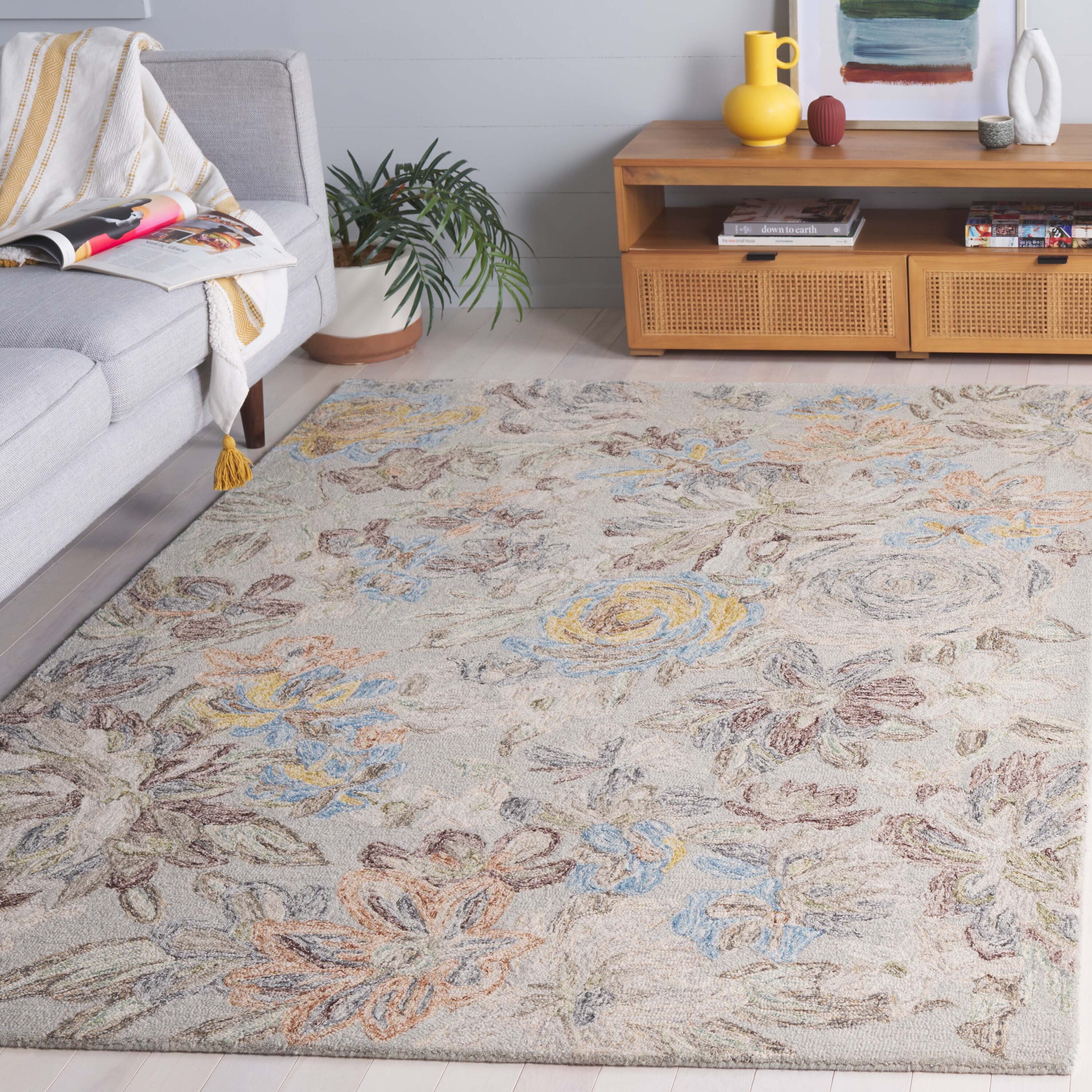  Blossom 556 Gray/Blue Country Floral 4ft x 6ft Small Rectangle Rug